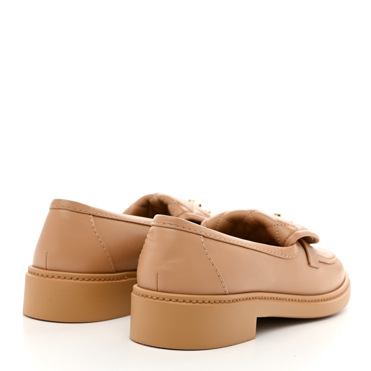 Lambskin Quilted CC Turnlock Moccasins 39.5 Beige