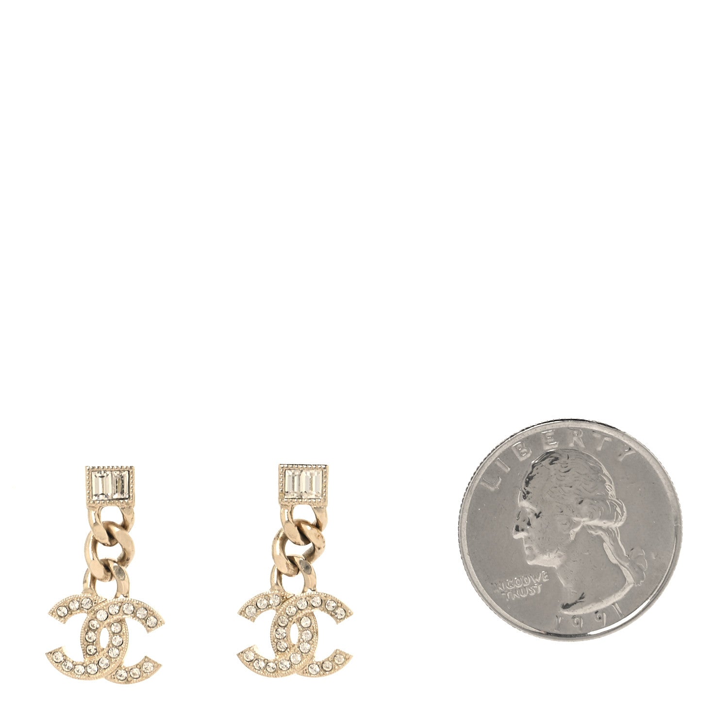 Metal Crystal Baguette CC Chain Drop Earrings Gold