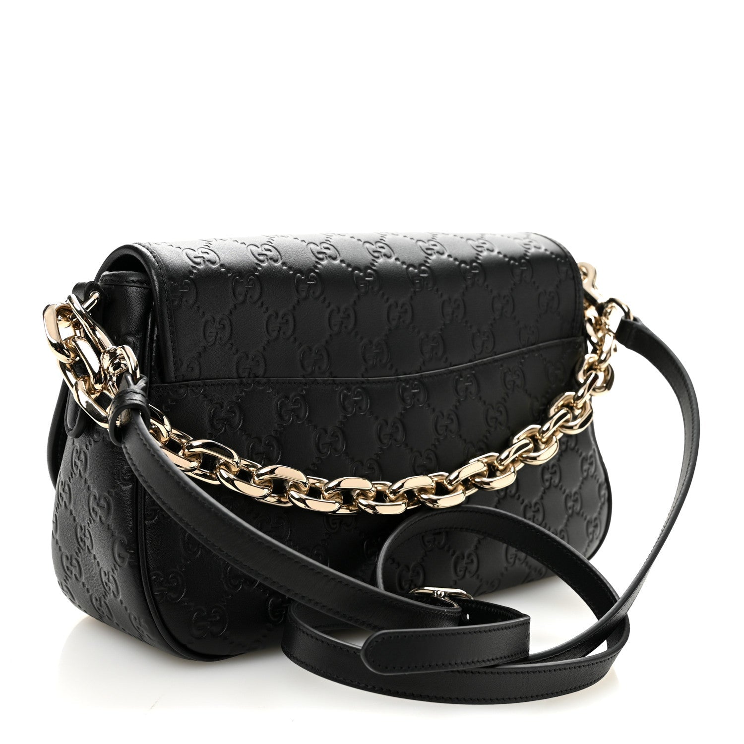 GG Calfskin Embossed Emblem Medium Arabella Bag Black Black