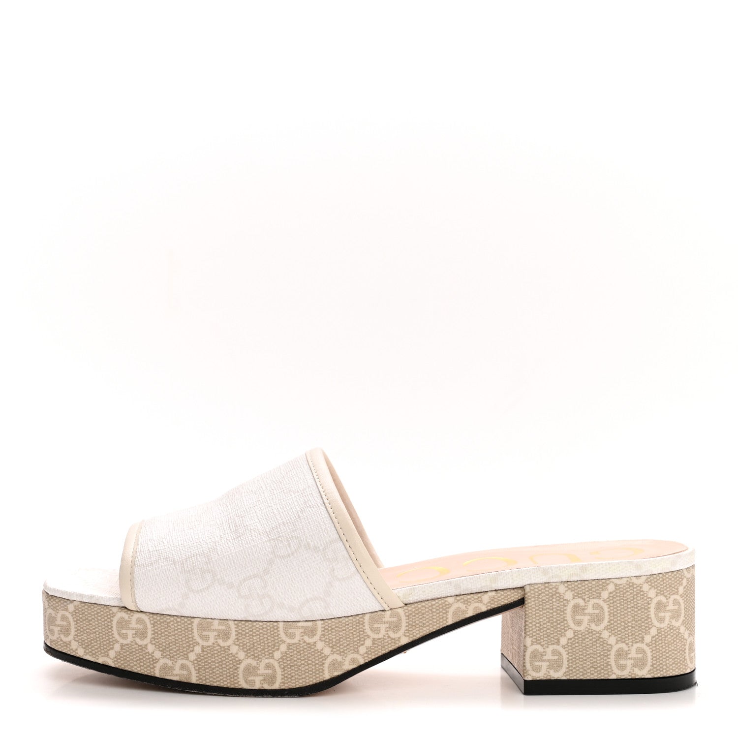 GG Supreme Monogram Malaga Kid Platform Mule Sandals 36 White Mystic White
