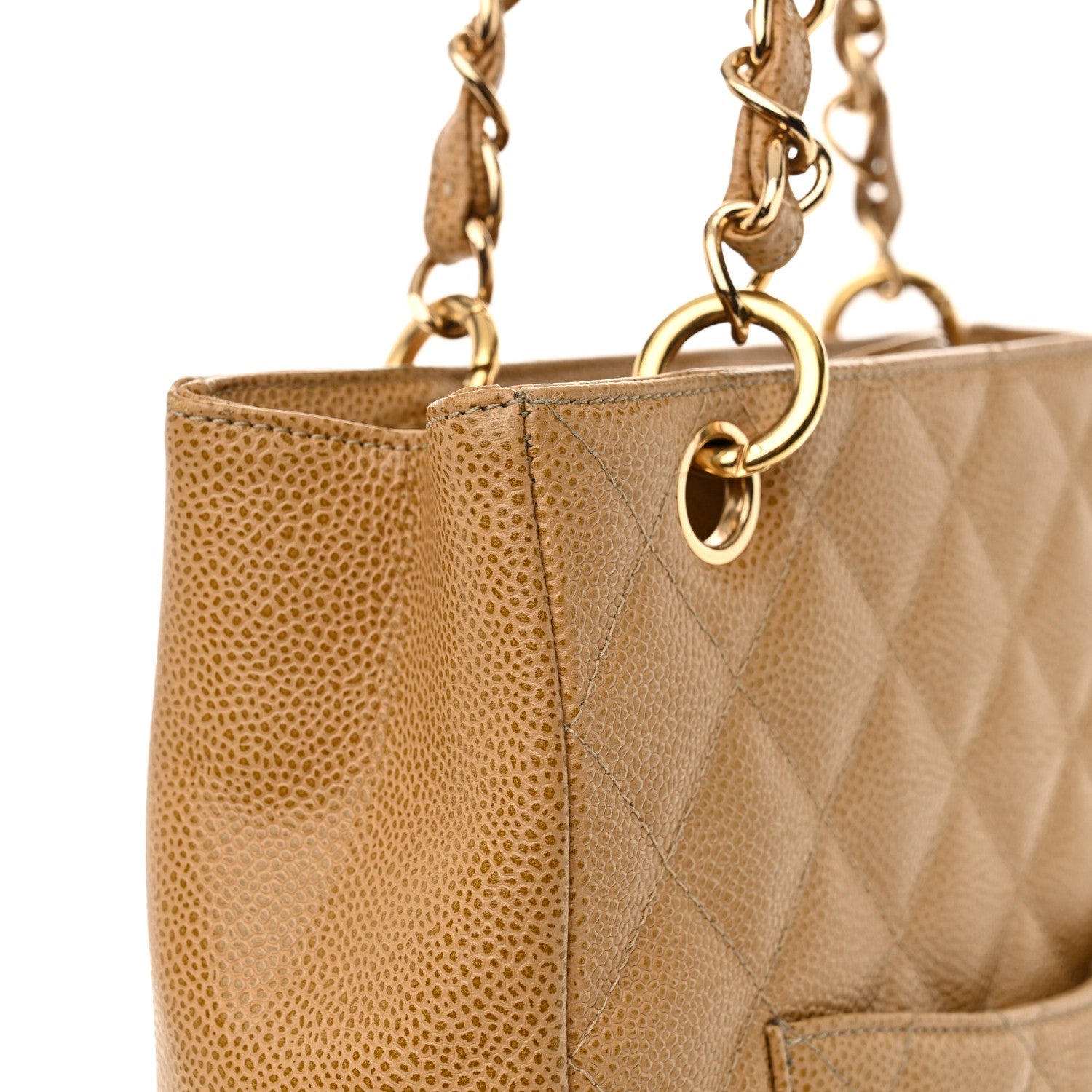 Caviar Quilted Petit Shopping Tote PST Dark Beige