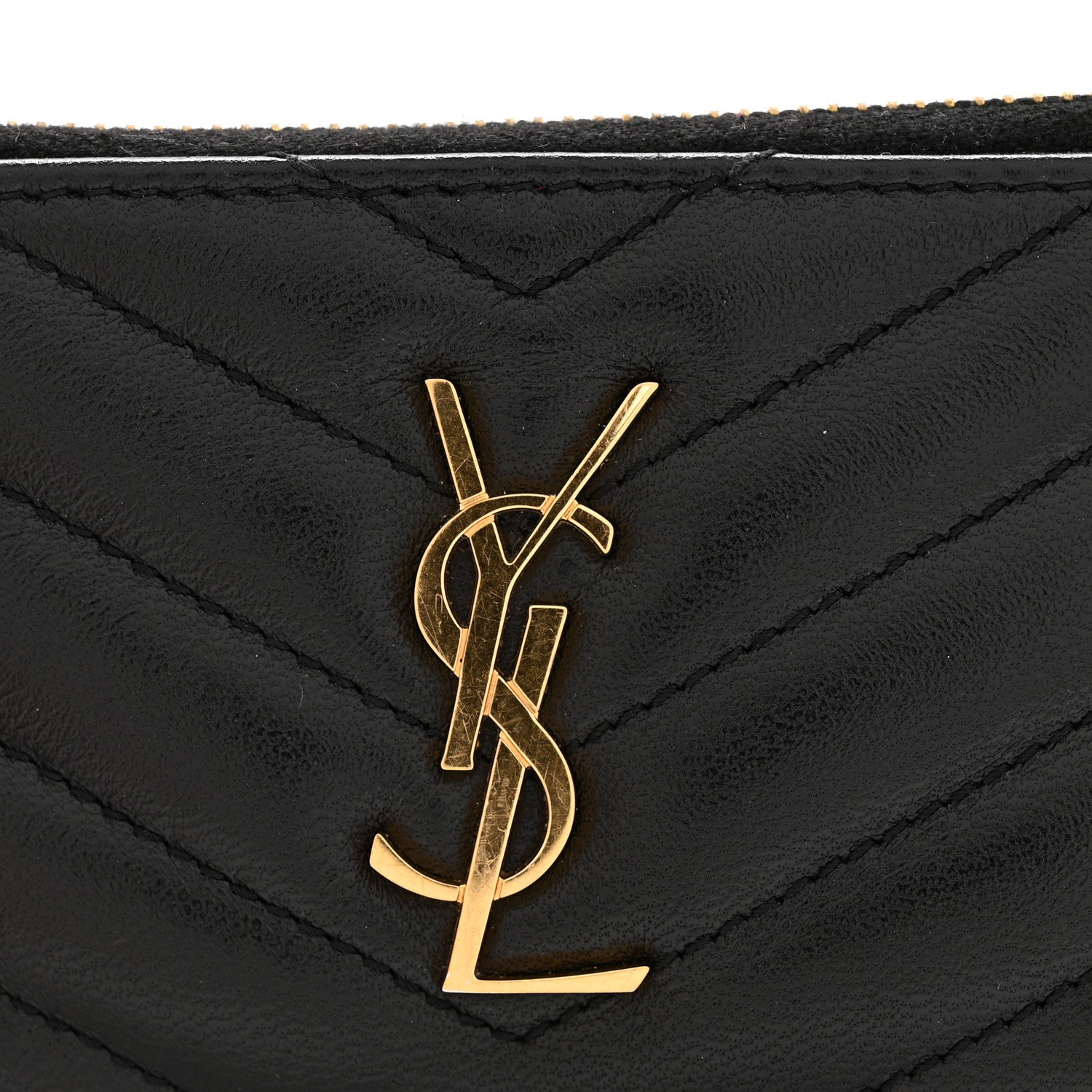 Calfskin Matelasse Chevron Monogram Fragments Zippered Card Case Black