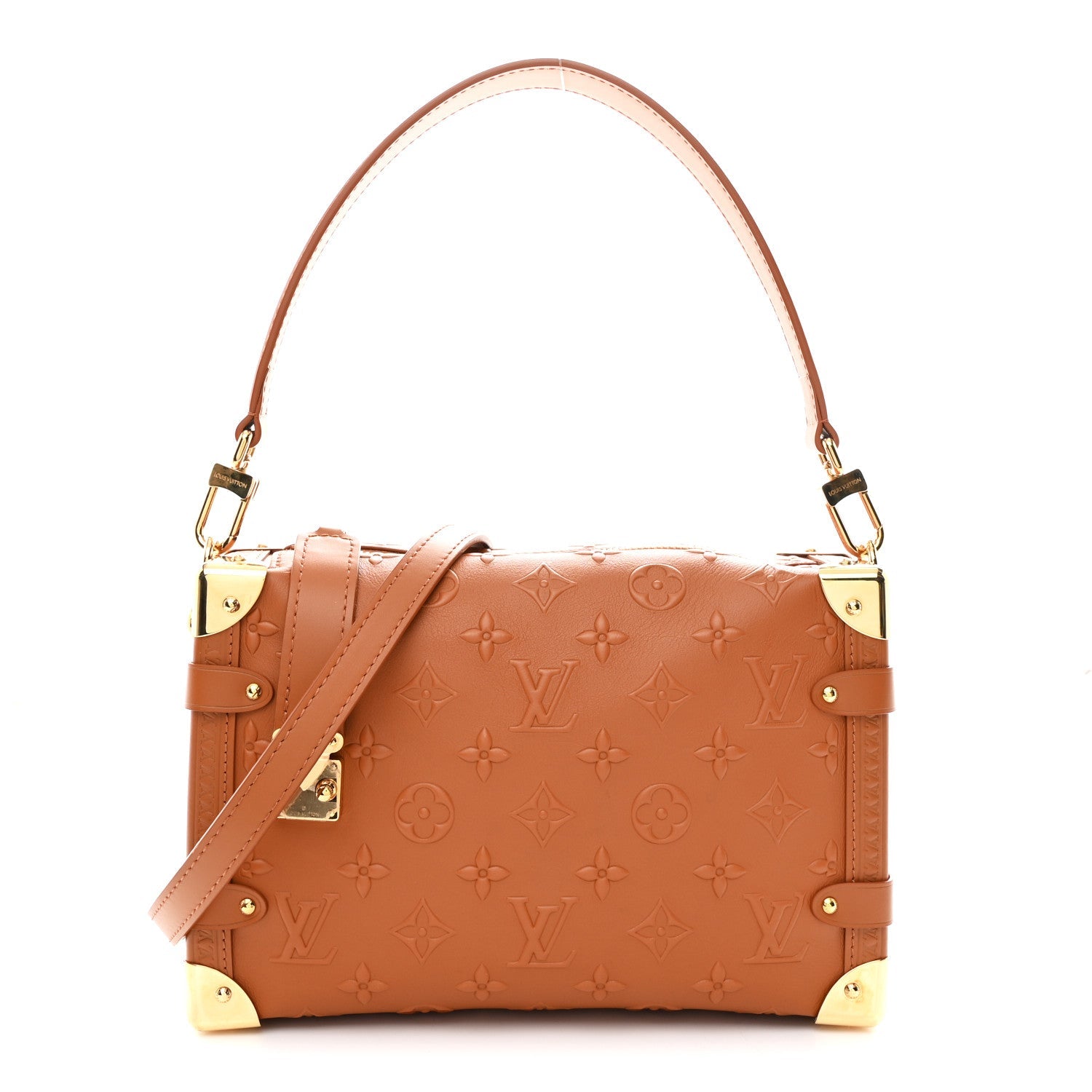 Calfskin Debossed Monogram Side Trunk Tan