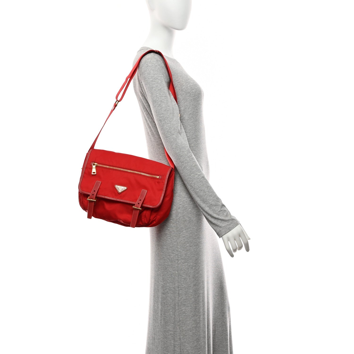 Tessuto Nylon Saffiano Messenger Bag Red