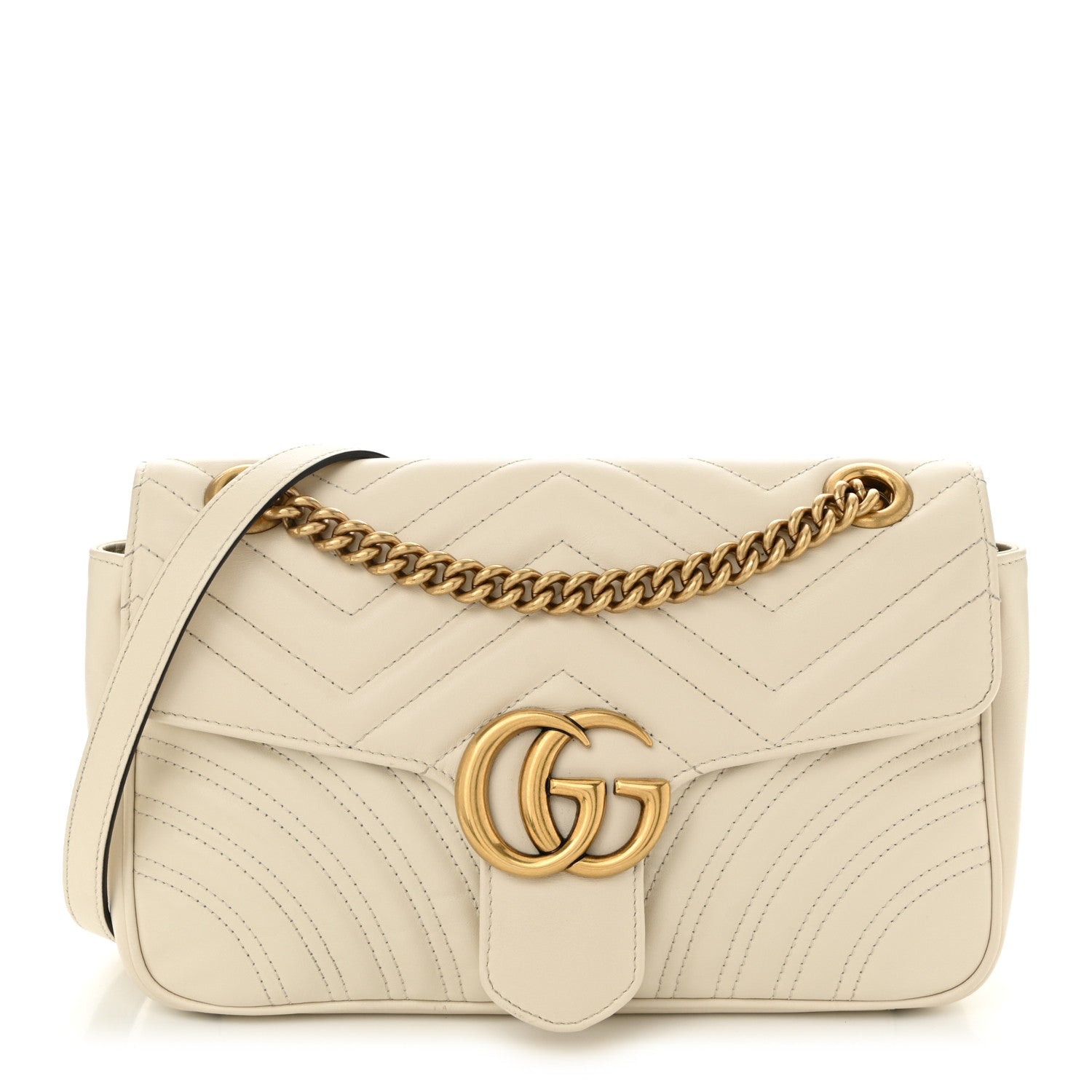 Calfskin Matelasse Small GG Marmont Shoulder Bag White