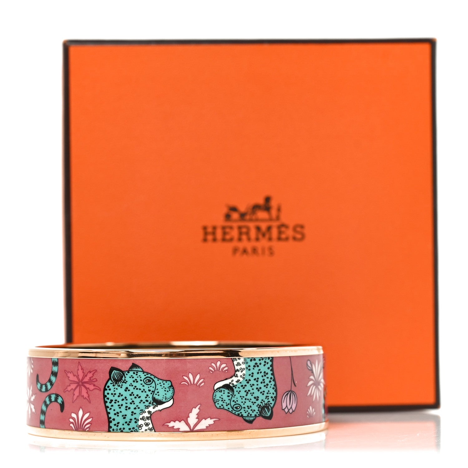 Enamel Printed Wide Les Léopards Bracelet 65 Rose Couture