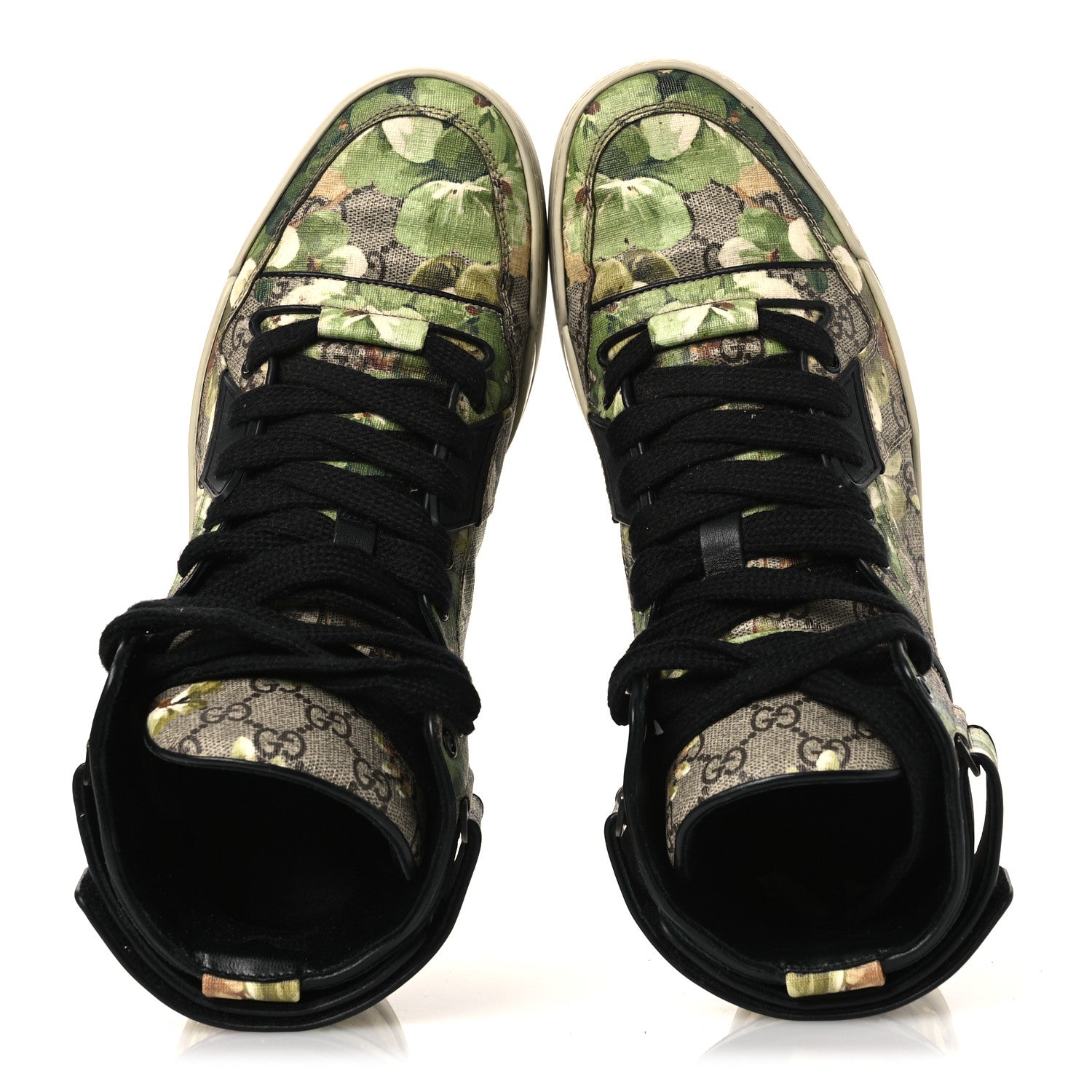 GG Monogram Blooms Web High Top Sneakers 8 Beige Green