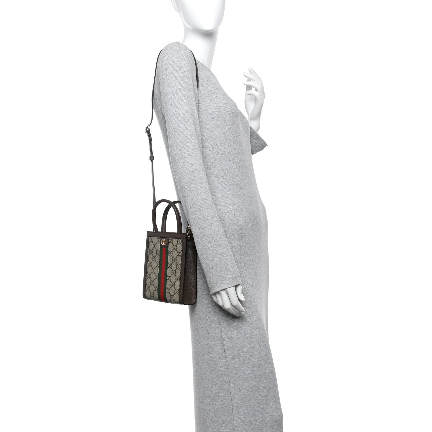 GG Supreme Monogram Textured Dollar Calfskin Web Super Mini Ophidia Mini Tote Bag Beige Ebony New Acero