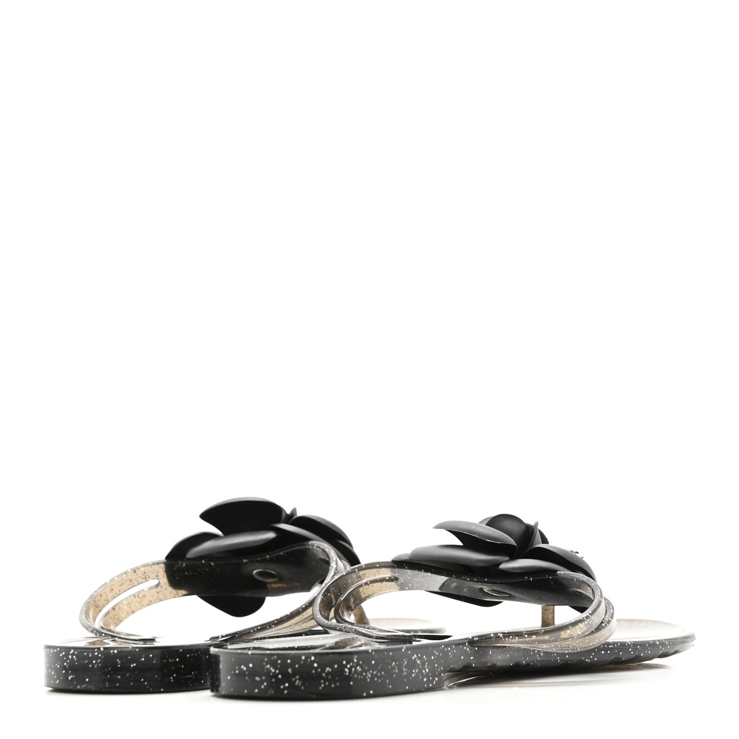 Glitter Jelly Camellia Thong Sandals 37 Black