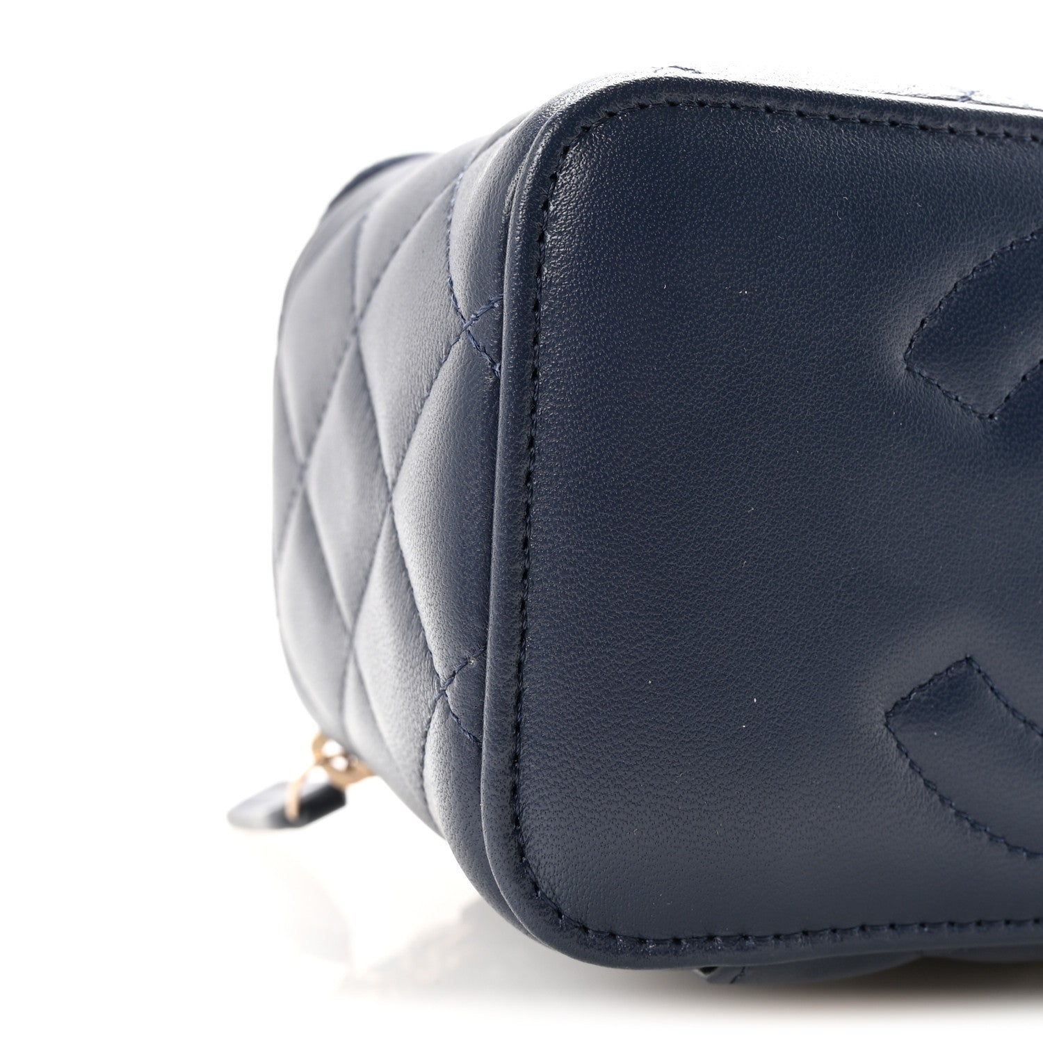 Lambskin Quilted Metal Small Top Handle Vanity Case With Chain Blue