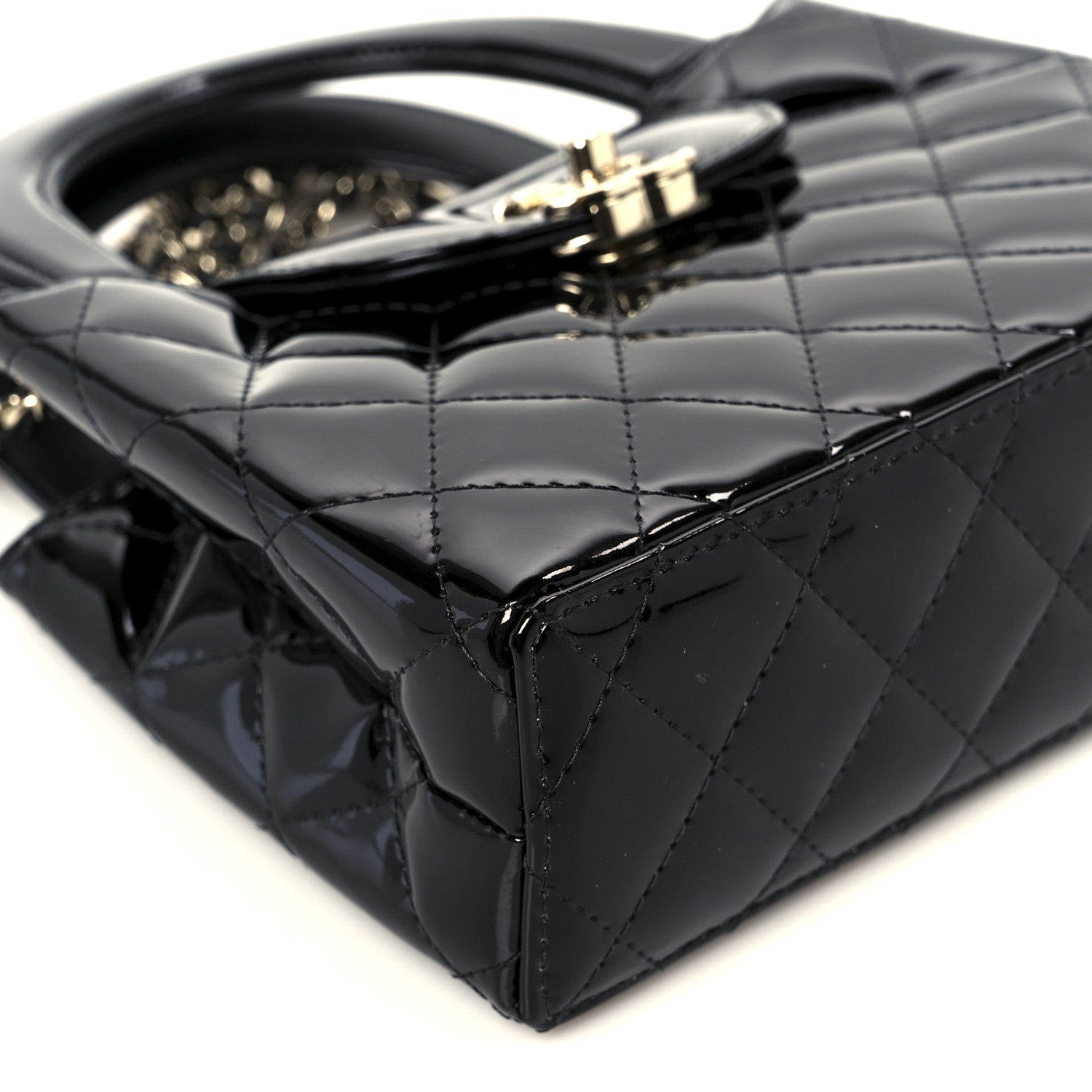 Mirror Calfskin Quilted Nano Kelly Shopper Black
