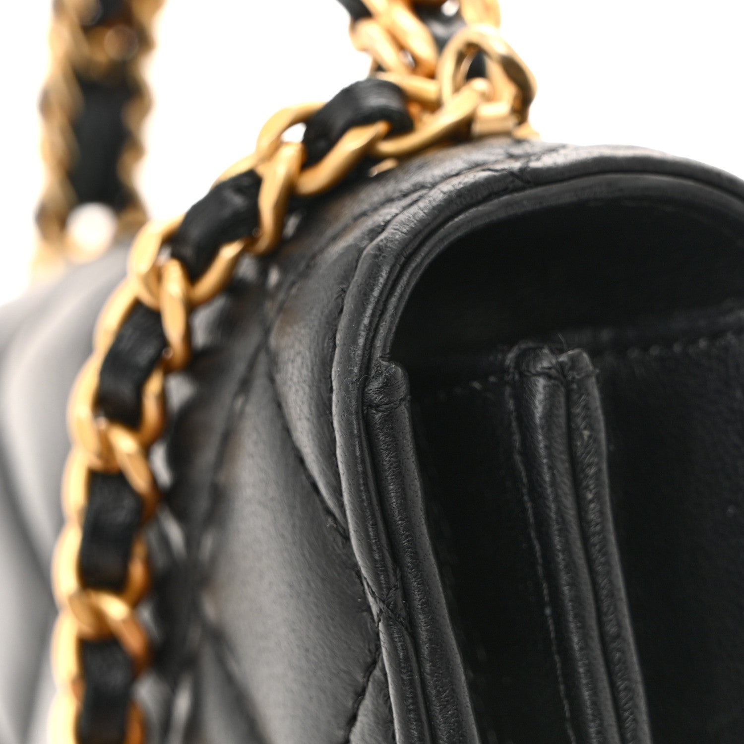 Lambskin Quilted Chain Top Handle Clutch With Chain Black