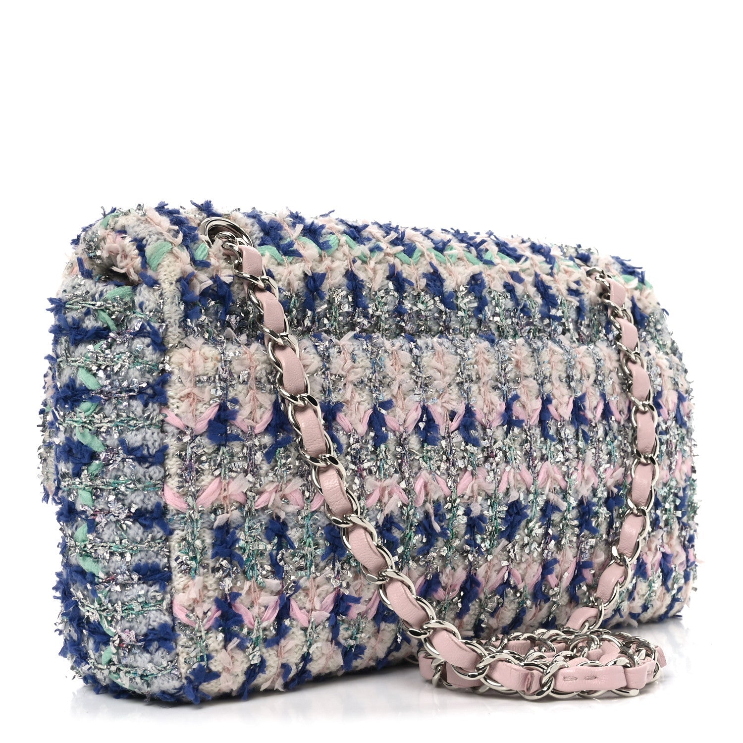 Glittered Tweed Quilted Medium Flap Blue Multicolor