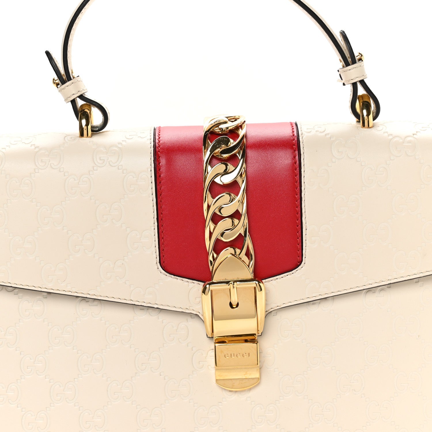 Guccissima Signature Medium Sylvie Top Handle Bag White Hibiscus