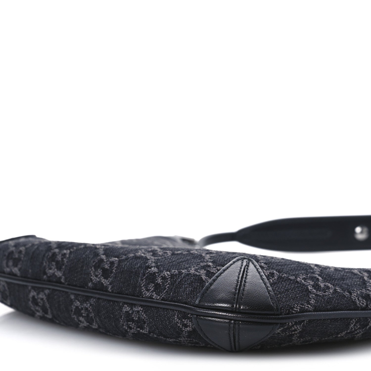 Jacquard Black Denim GG Monogram Horsebit Slim Small Shoulder Bag Black Grey