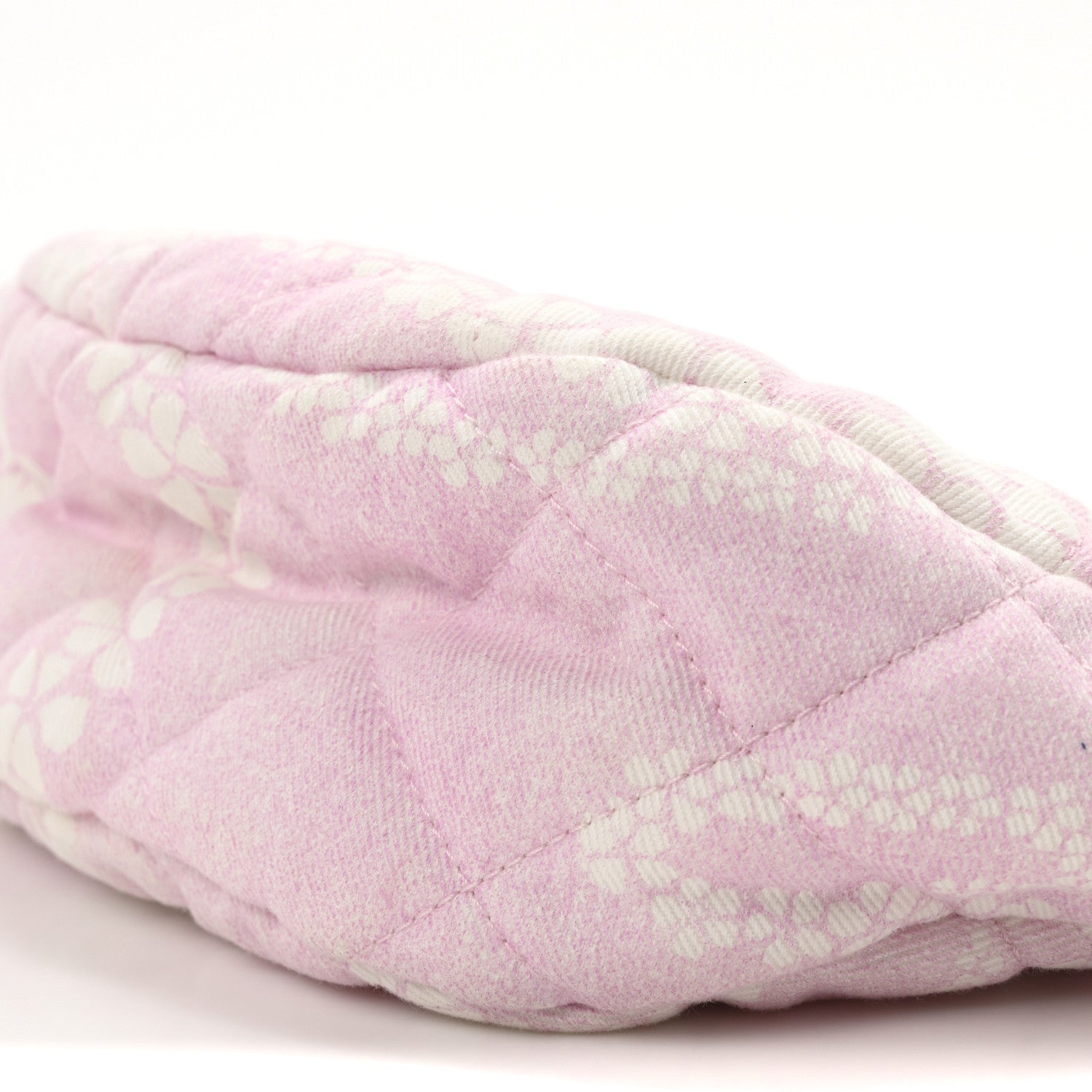 Printed Denim Quilted Large Hobo Bag Light Pink White