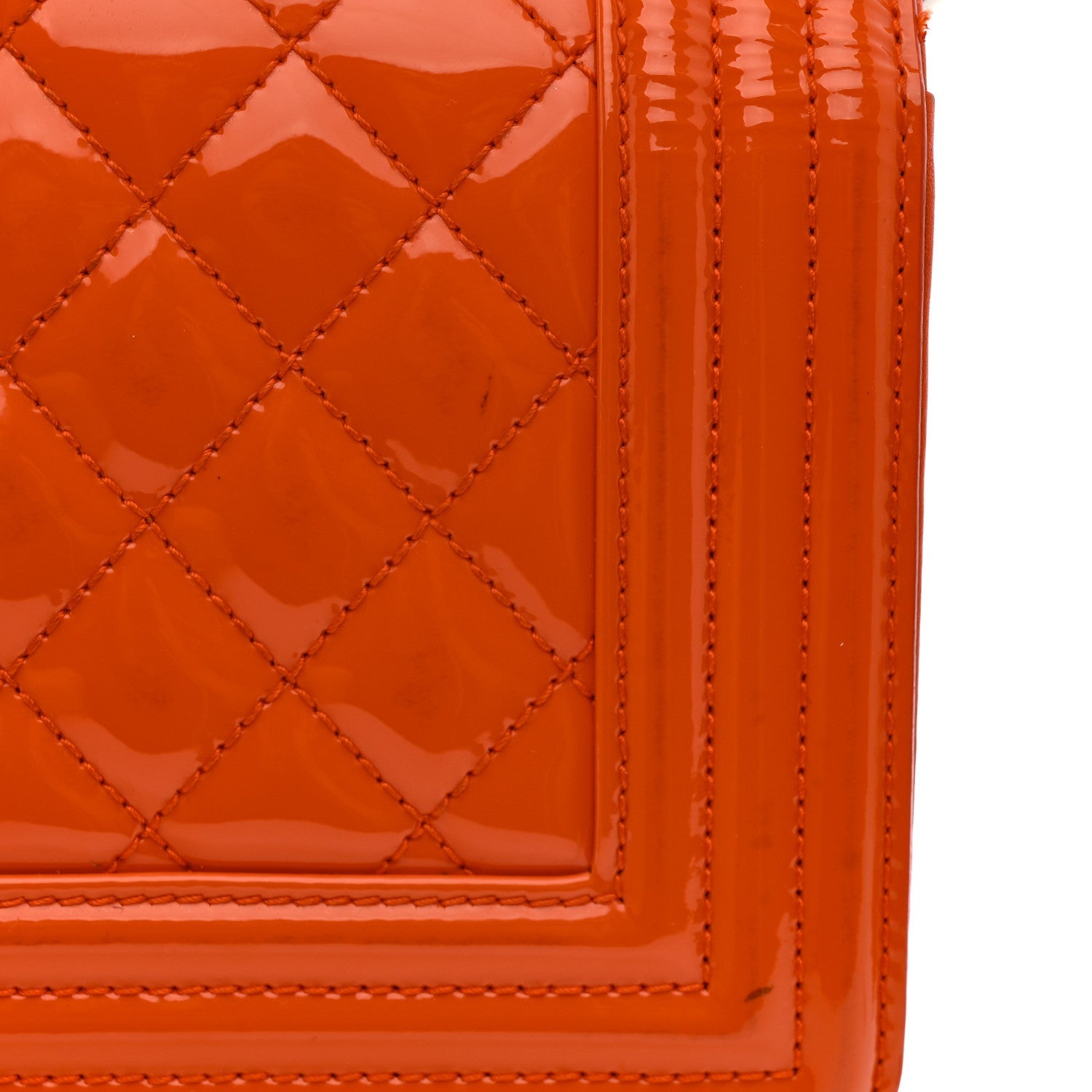 Patent Calfskin Quilted Small Plexiglass Boy Flap Orange