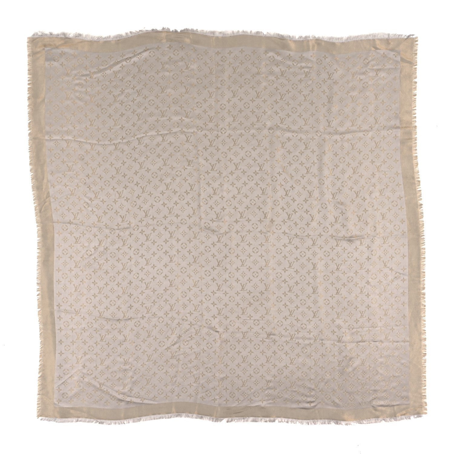 Silk Lurex Wool Monogram Shine Shawl Greige