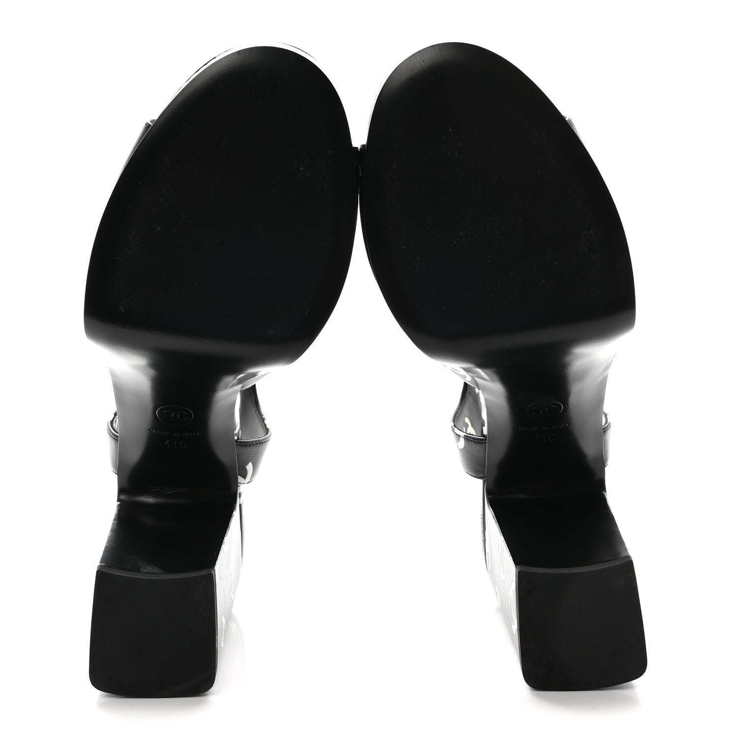 Printed Lambskin CC Platform Sandals 41 Black White