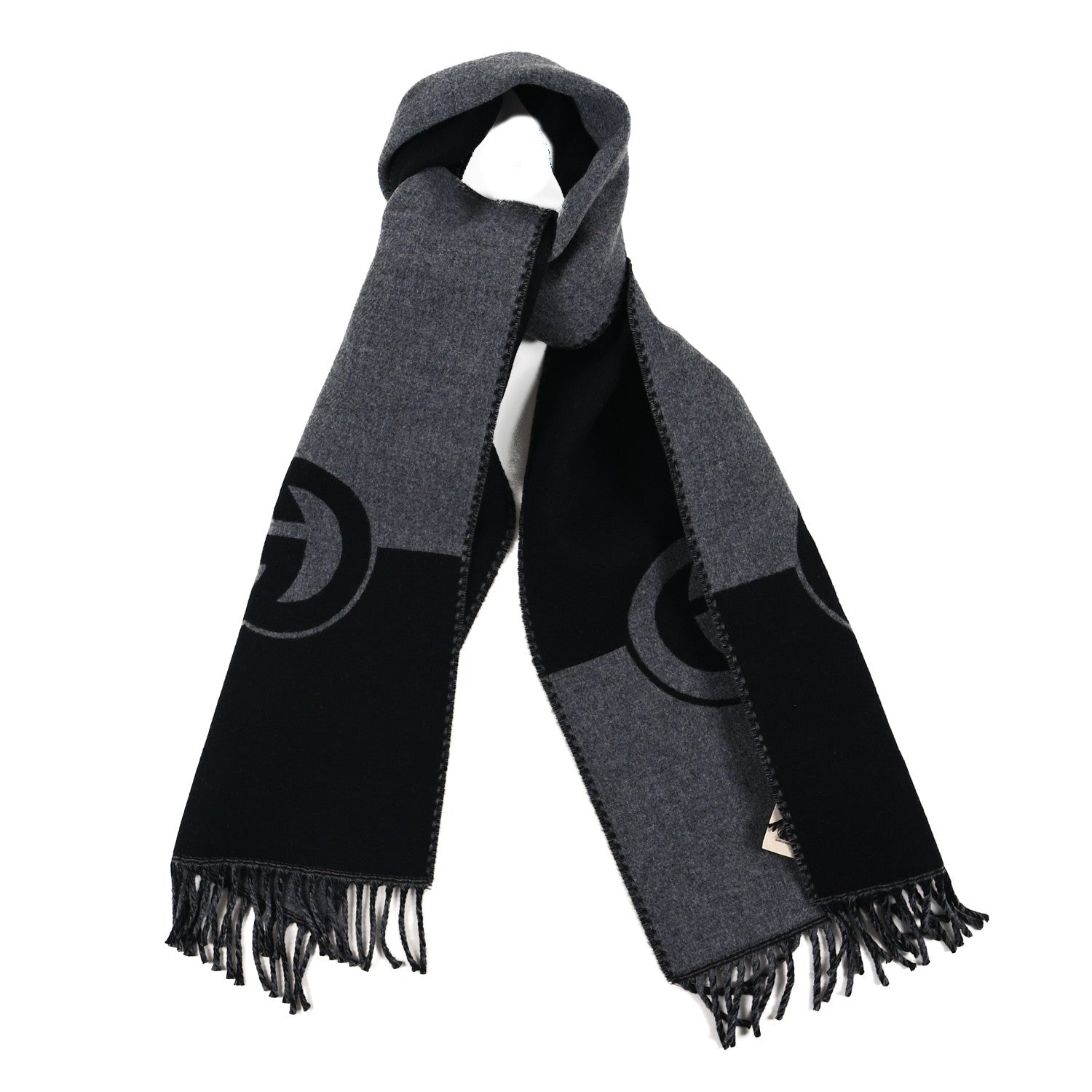 Wool Cashmere Interlocking G Scarf Grey Black