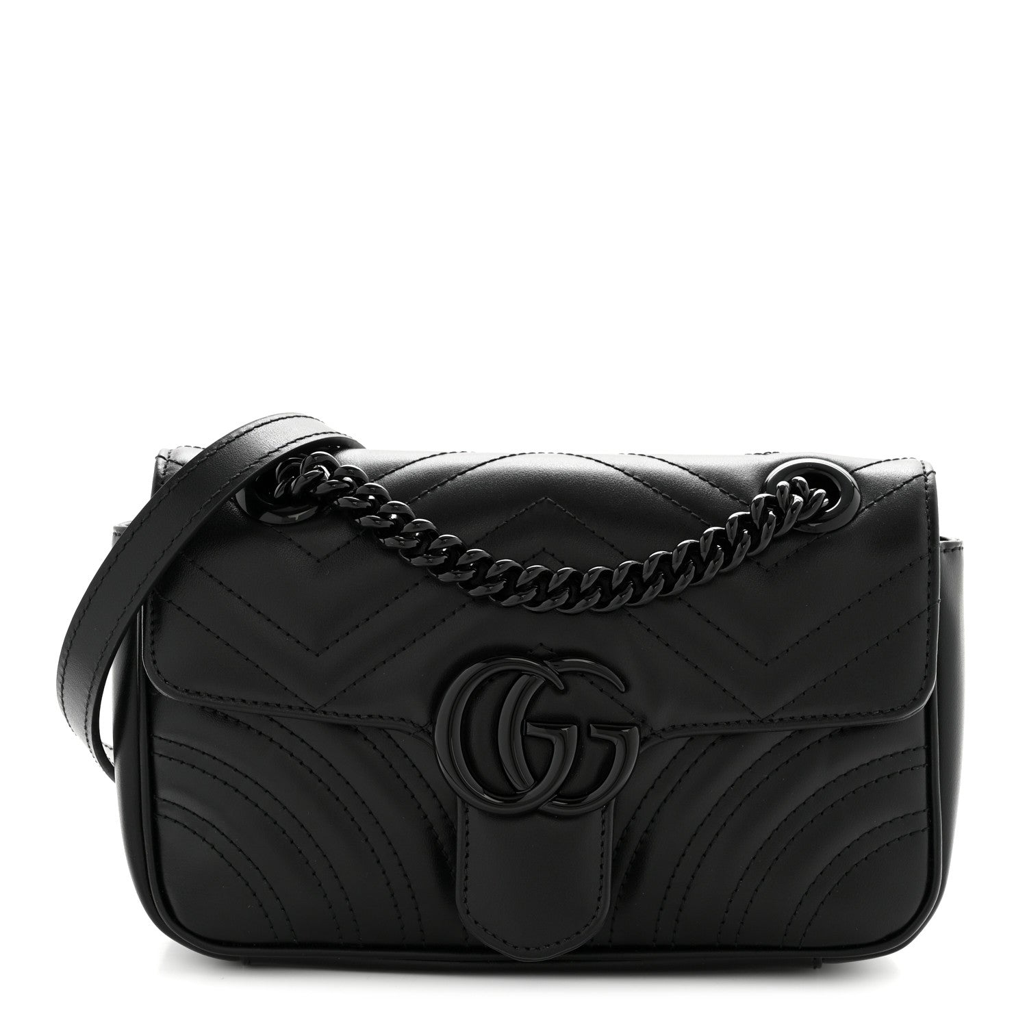 Calfskin Matelasse Monochrome Mini GG Marmont Shoulder Bag Black