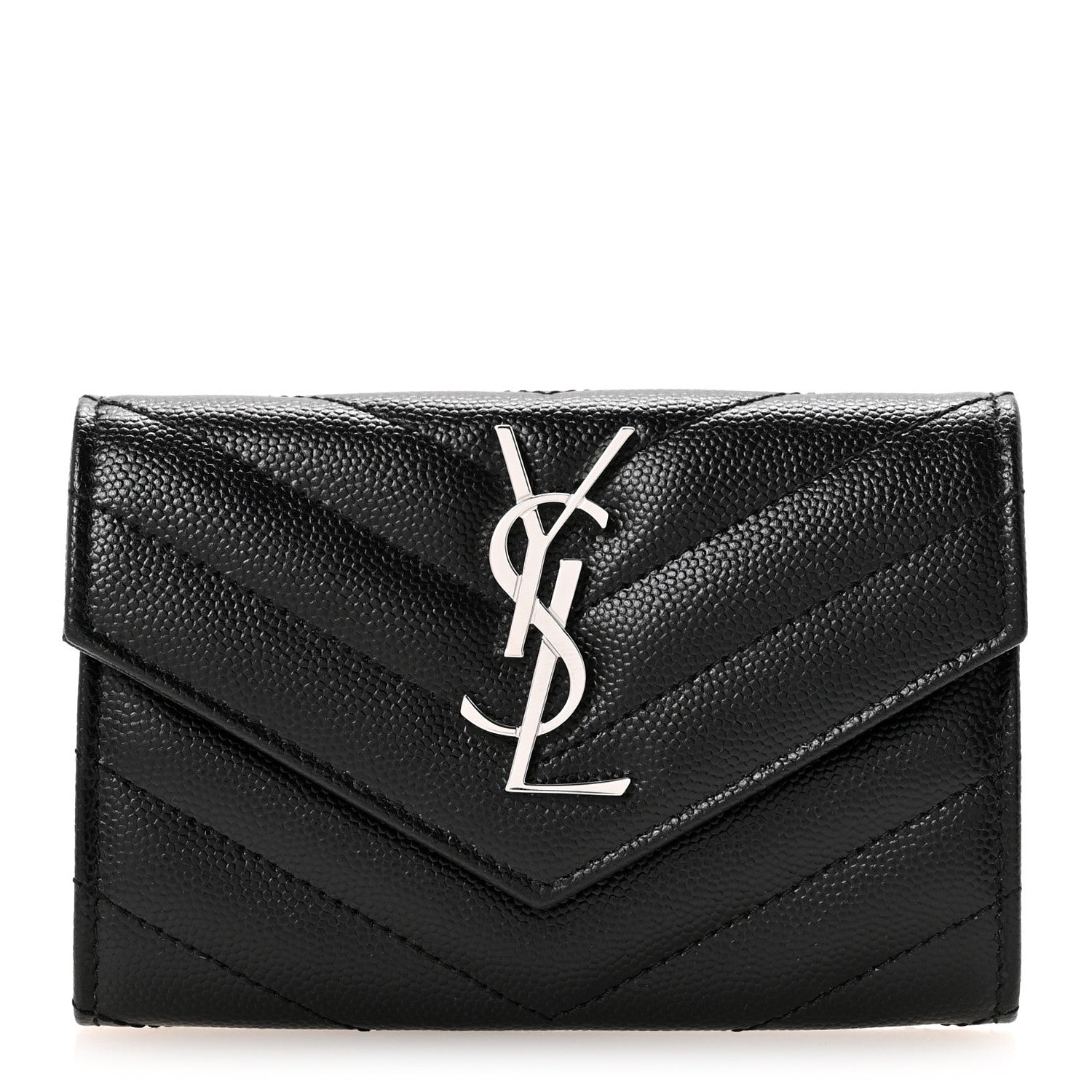 Grain De Poudre Matelasse Chevron Small Monogram Envelope Wallet Black