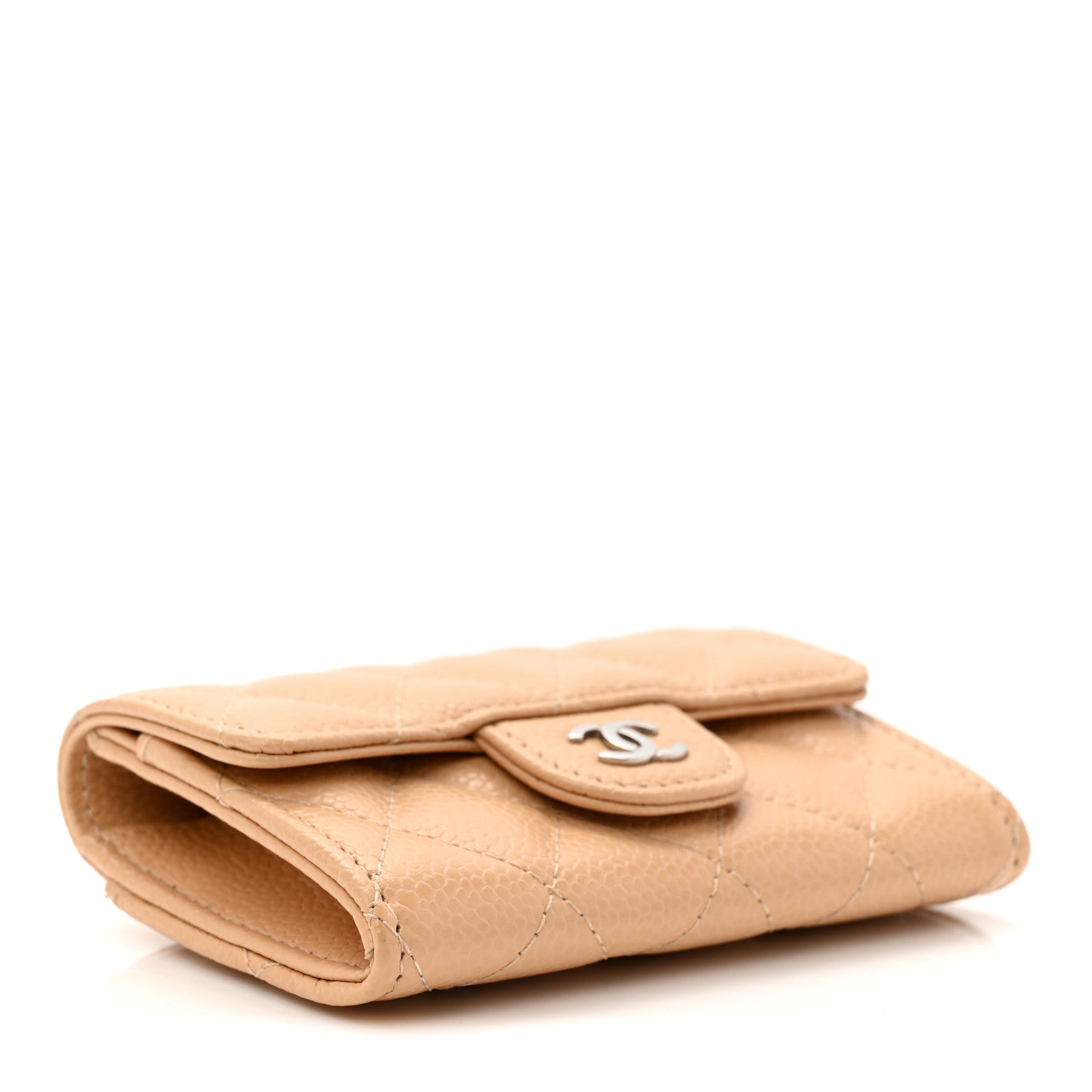 Caviar Quilted Flap Card Holder Wallet Beige