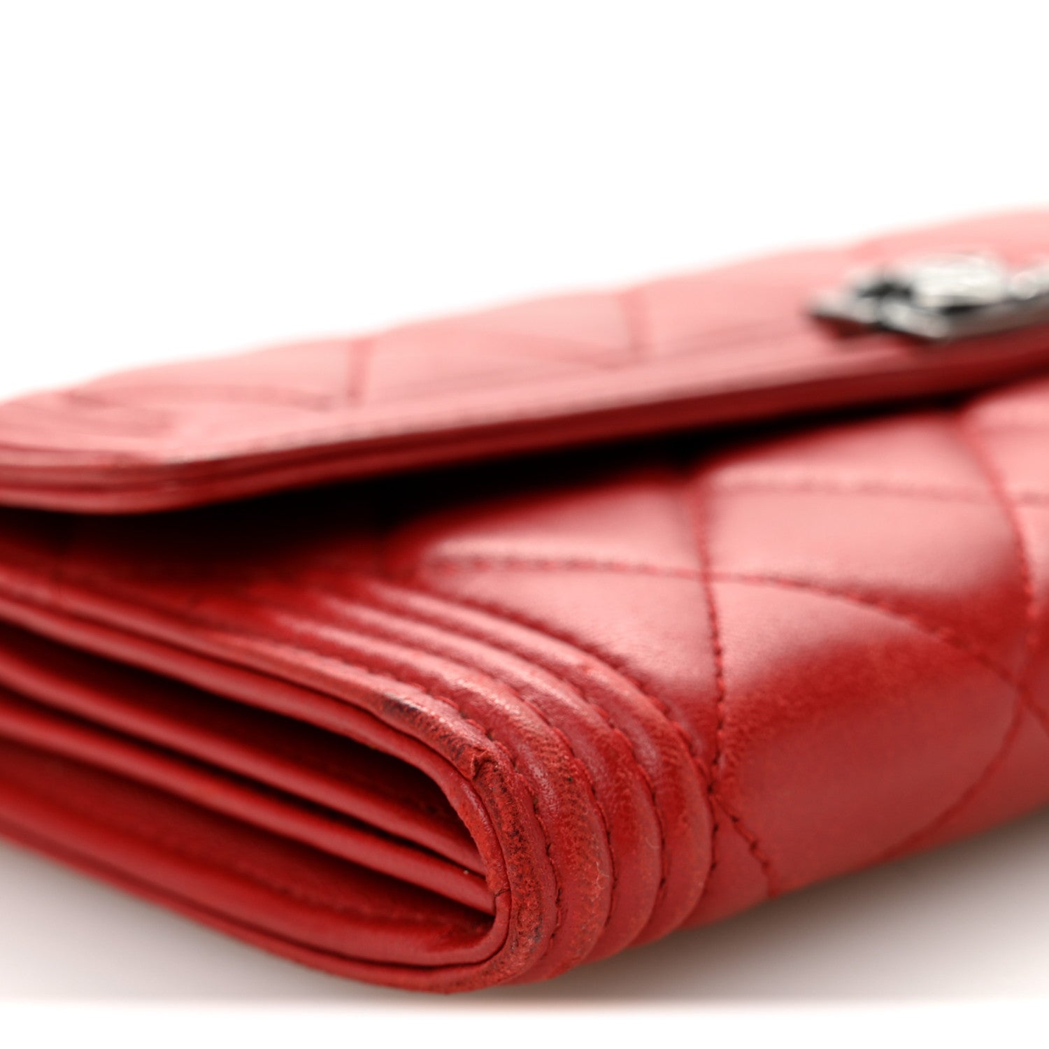 Lambskin Quilted Boy Flap Wallet Red