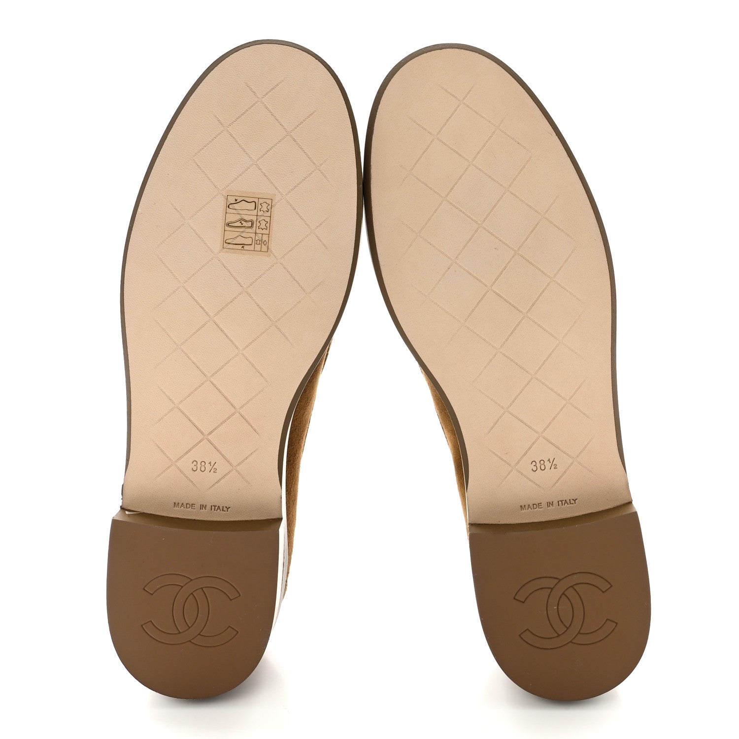 Suede Kidskin Quilted CC Turnlock Loafers 38.5 Light Brown