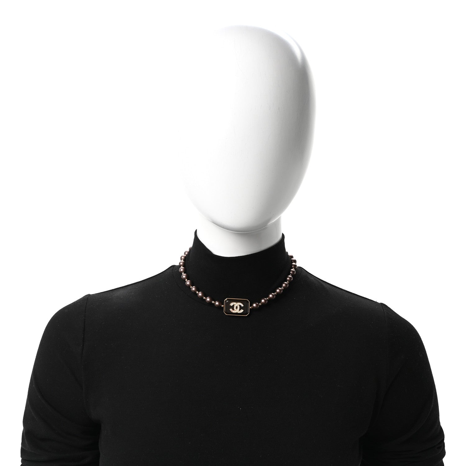 Pearl Crystal CC Choker Necklace Brown Gold