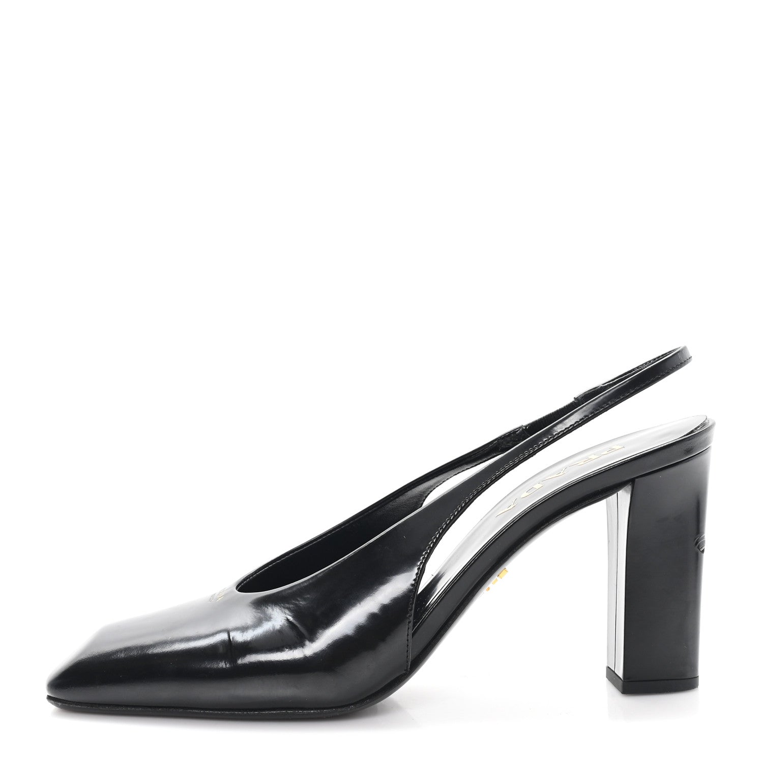 Patent Calfskin Square Toe 85mm Slingback Pumps 38 Black