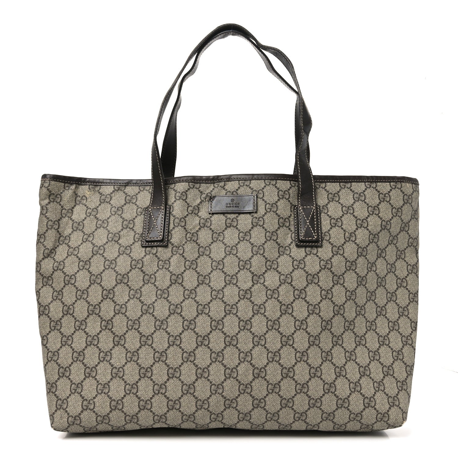 GG Supreme Monogram Medium Zippered Shopping Tote Dark Brown