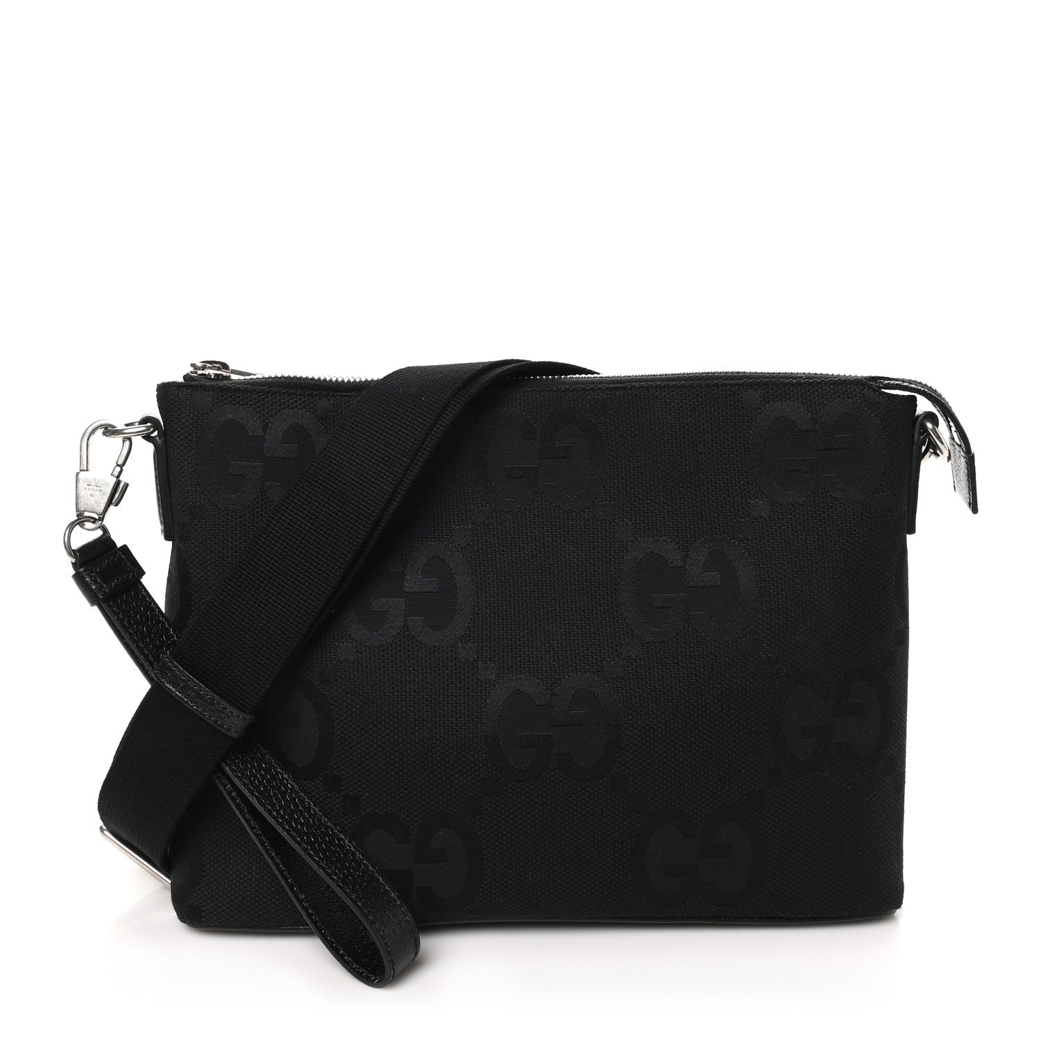 Monogram Jumbo GG Textured Dollar Calfskin Wristlet Messenger Bag Black