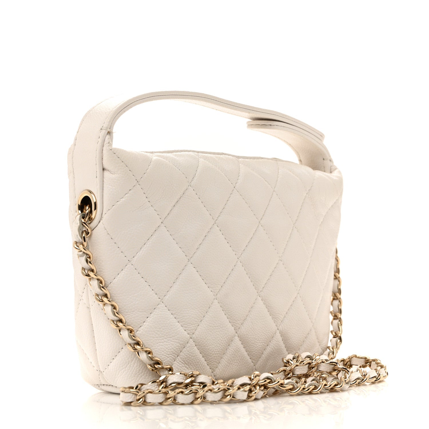 Caviar Quilted Hobo Clutch With Chain White