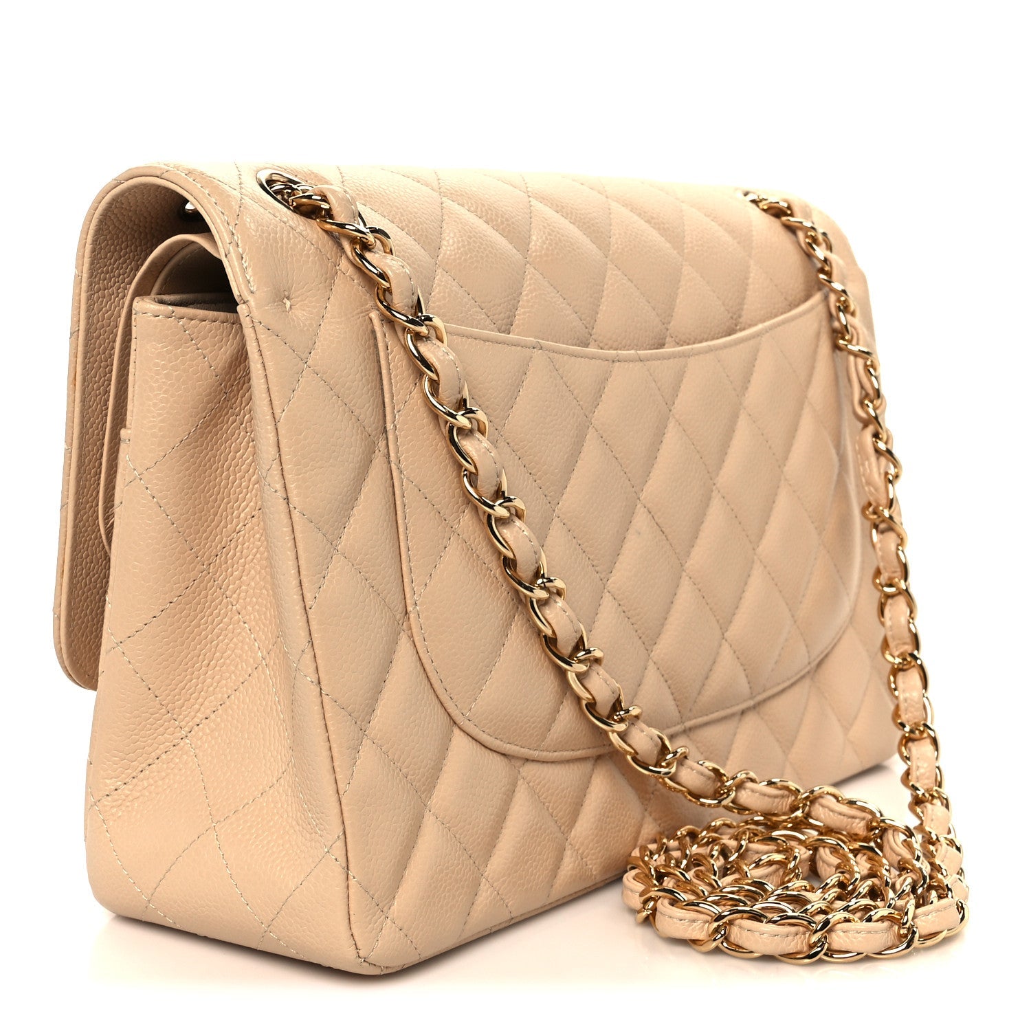 Caviar Quilted Jumbo Double Flap Beige Clair