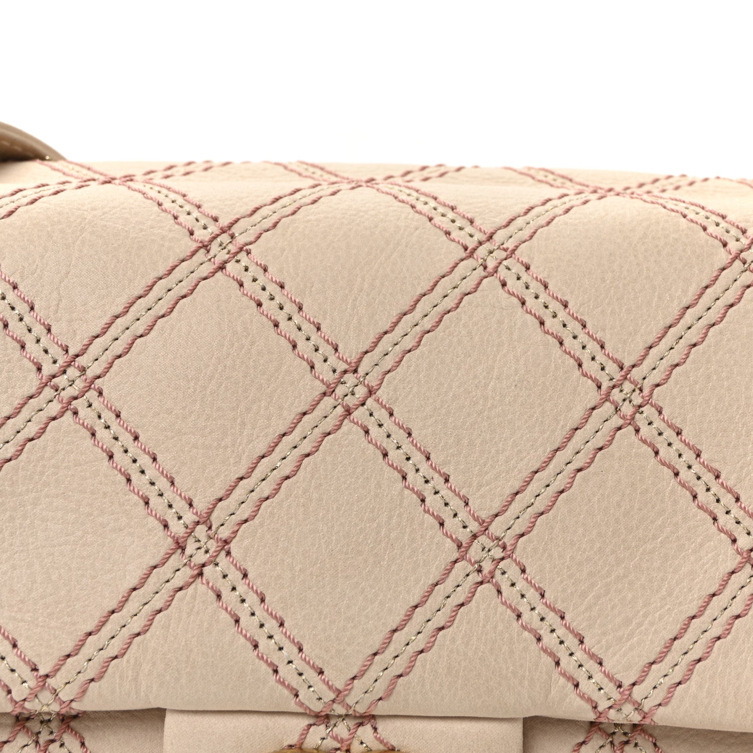 Calfskin Triple Stitch Medium Flap Pink