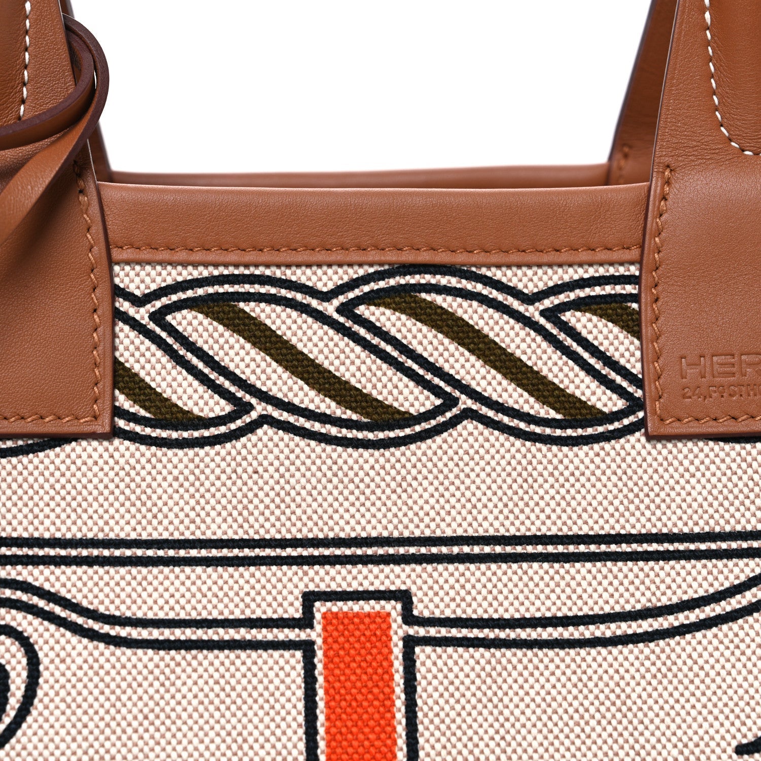 H Plume Canvas Swift Printed Quadrige au Fil Steeple 25 Bag Gris Beige Ecru Beige Gold