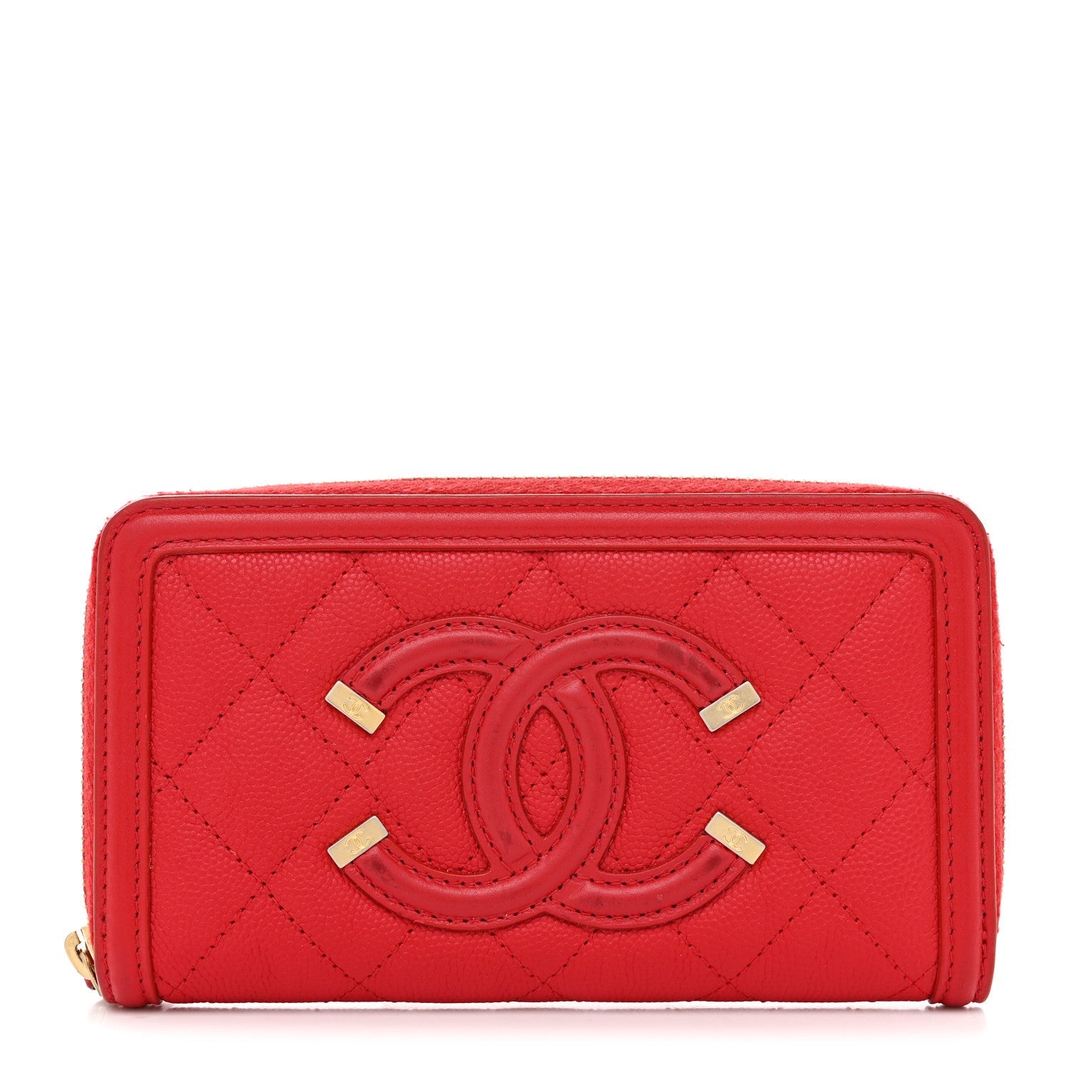 Caviar Quilted Medium Filigree Zip Around Wallet Dark Red
