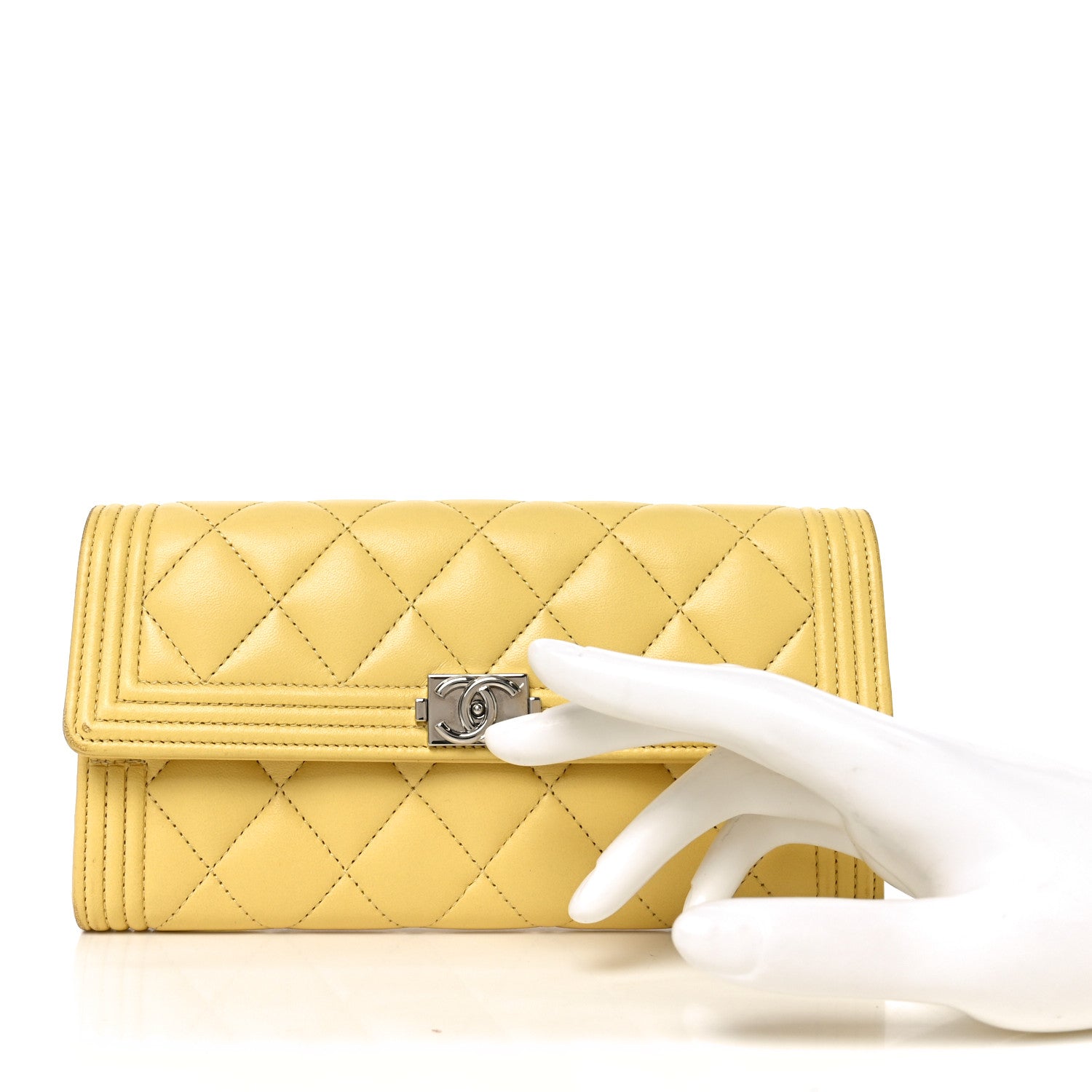 Lambskin Quilted Large Boy Flap Wallet Yellow