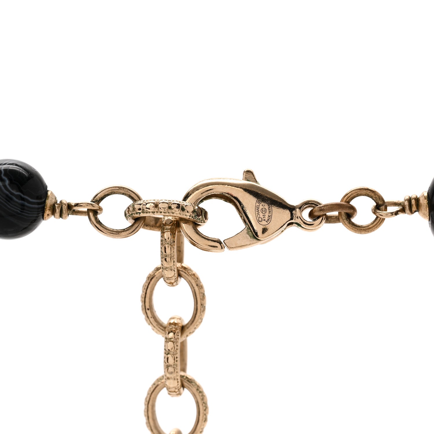 Resin Glass CC Beaded Charms Long Necklace Gold Black