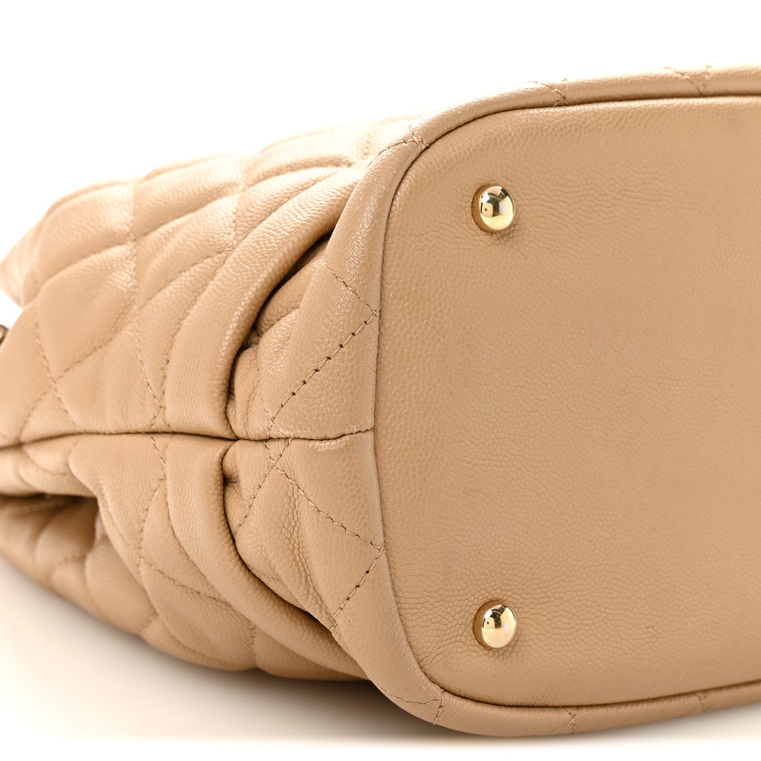 Caviar Quilted Large Rolled Up Bucket Drawstring Bag Beige