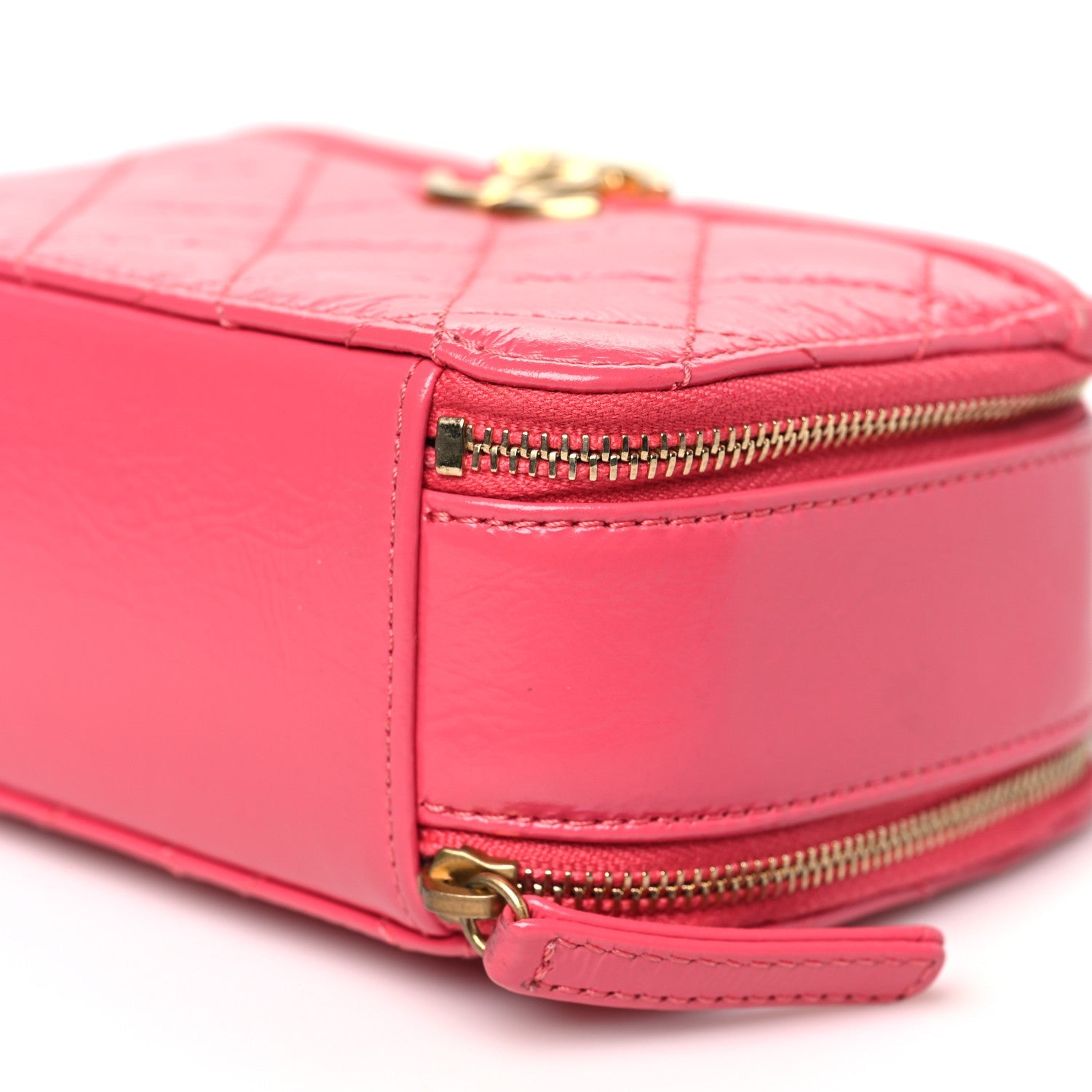 Crumpled Calfskin Quilted Mini Get Round Top Handle Vanity Case Pink