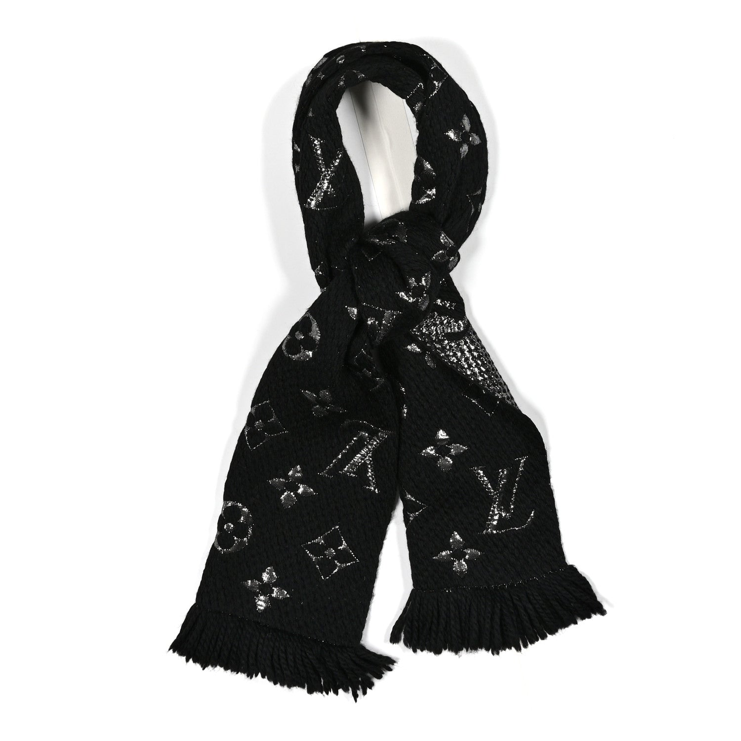 Wool Silk Logomania Shine Scarf Black