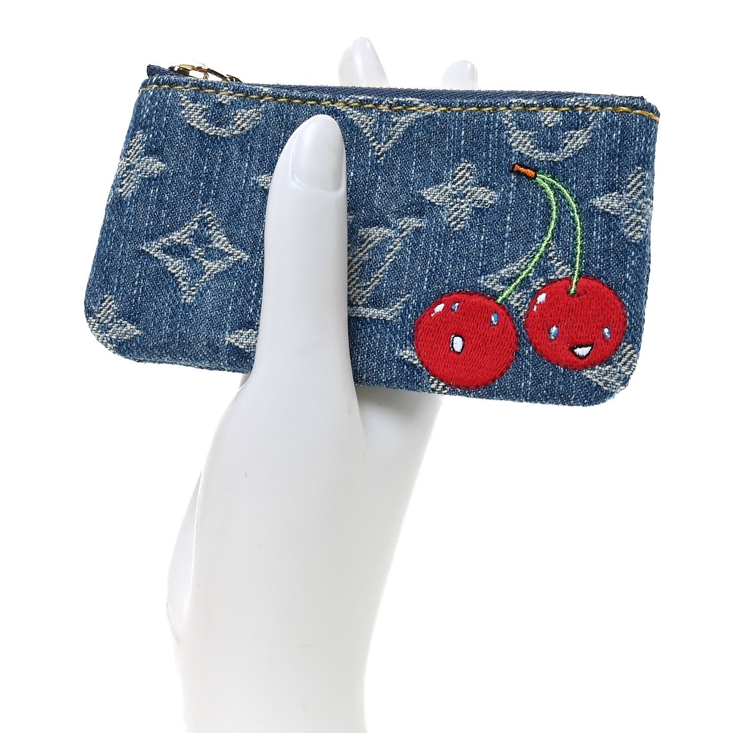 LV X TM Monogram Denim Cerises Key Pouch Blue