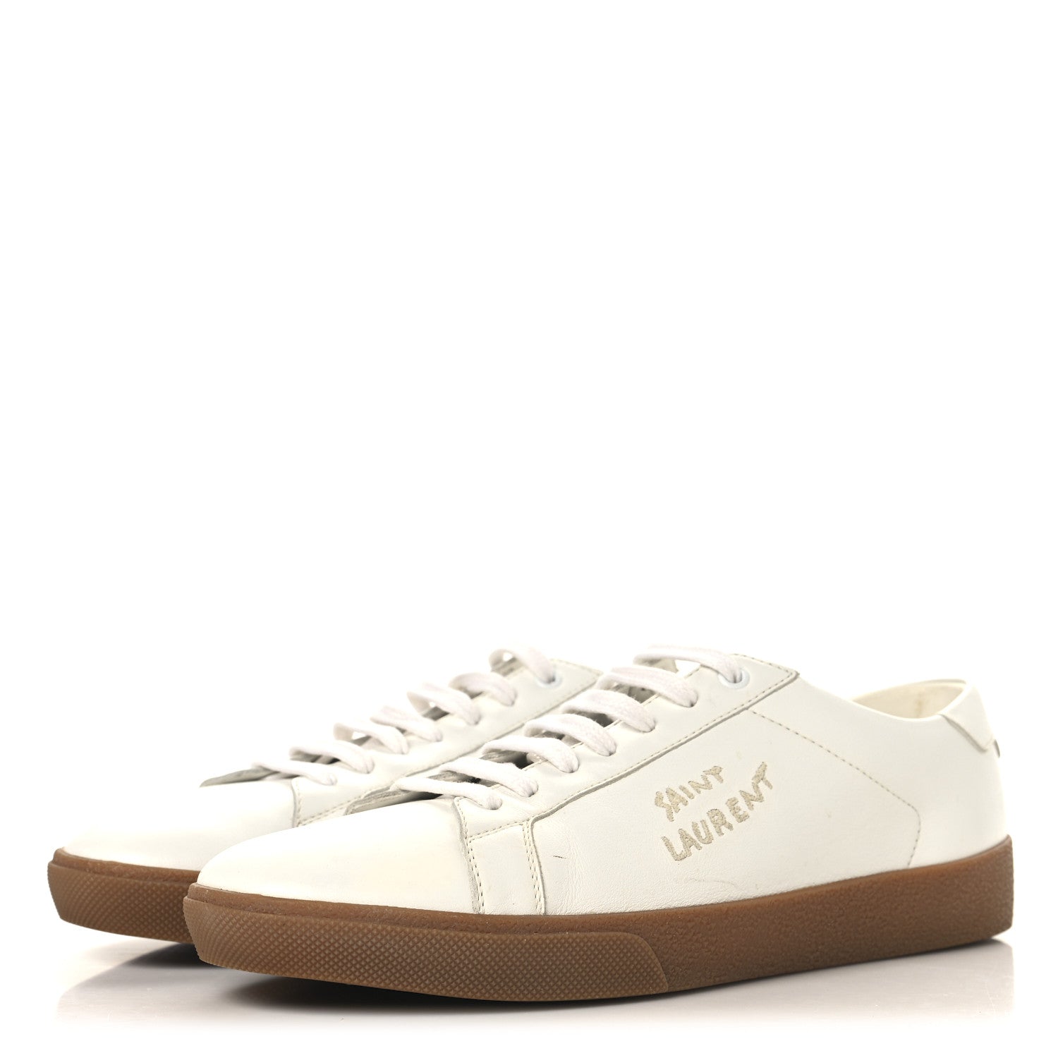 Calfskin Embroidered Mens Court Classic Sneakers 42.5 White