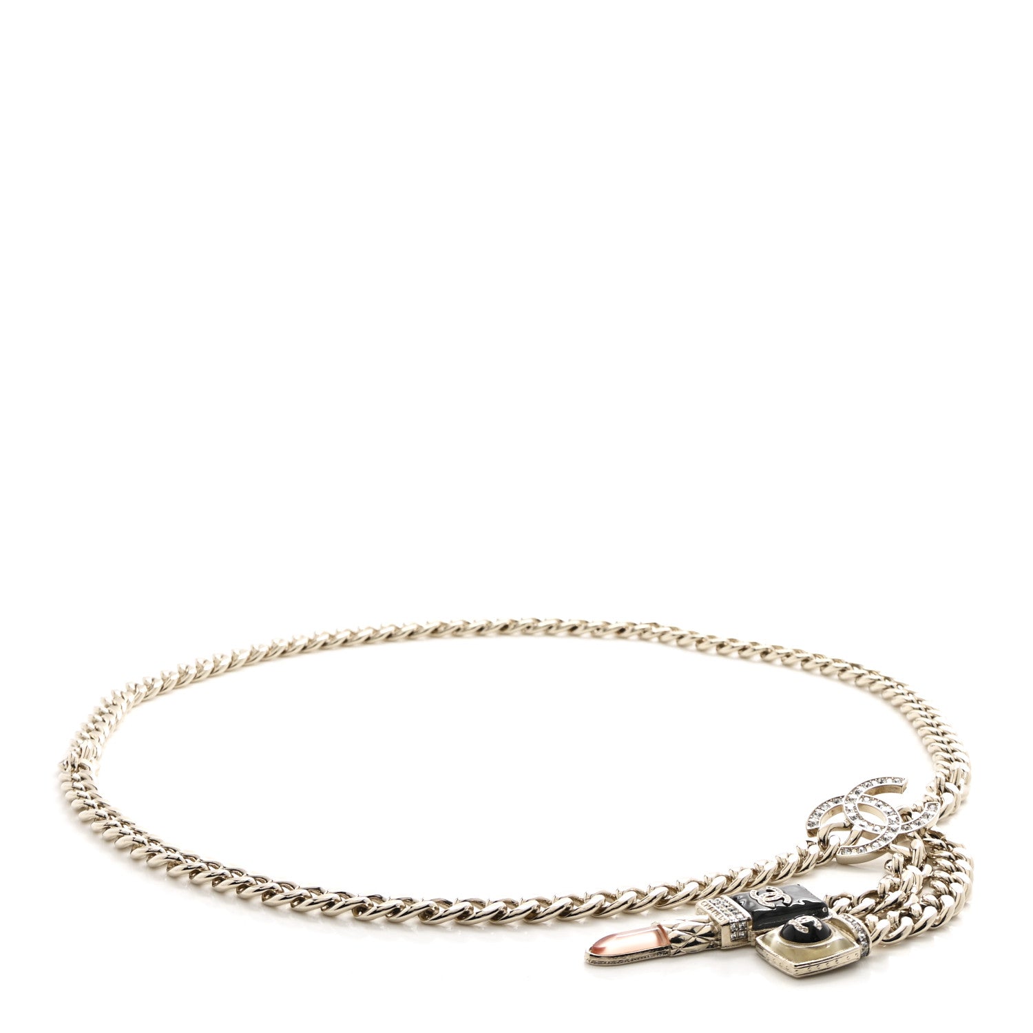 Metal Resin Crystal CC Lipstick Chain Belt 85 Gold Pink Black