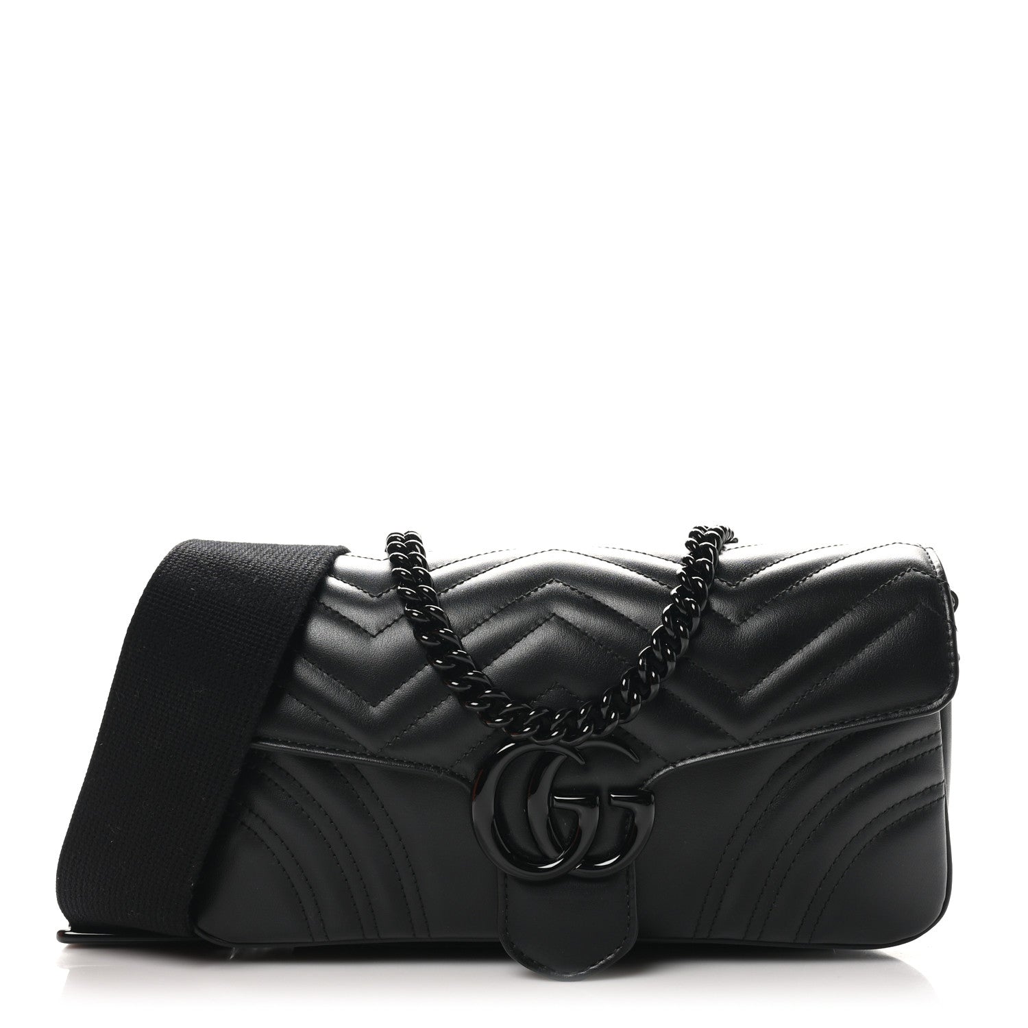 Calfskin Matelasse Monochrome GG Marmont Crossbody Shoulder Bag Black