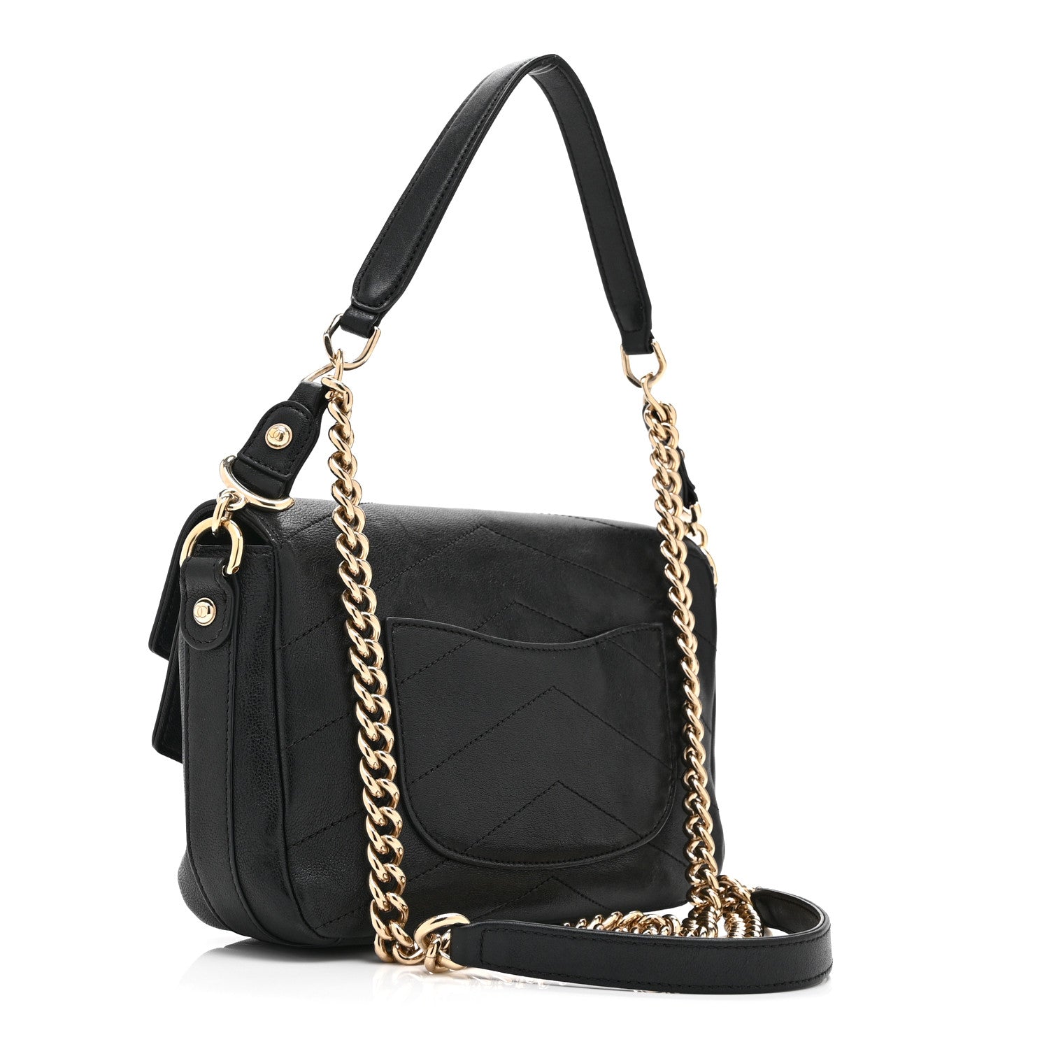 Sheepskin Chevron Quilted Mini Double Chevron Flap Black