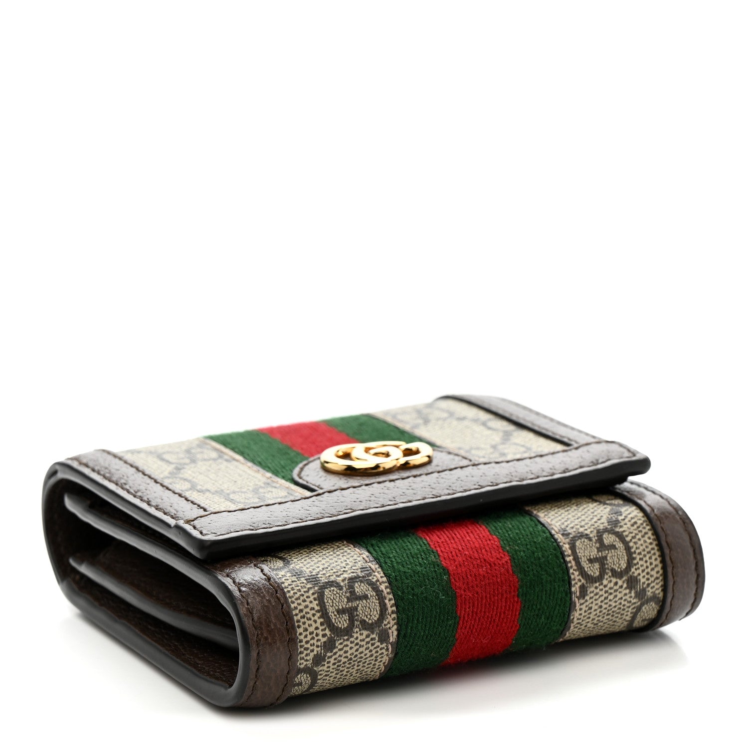 GG Supreme Monogram Textured Calfskin Web Ophidia Card Case Wallet Beige Ebony New Acero