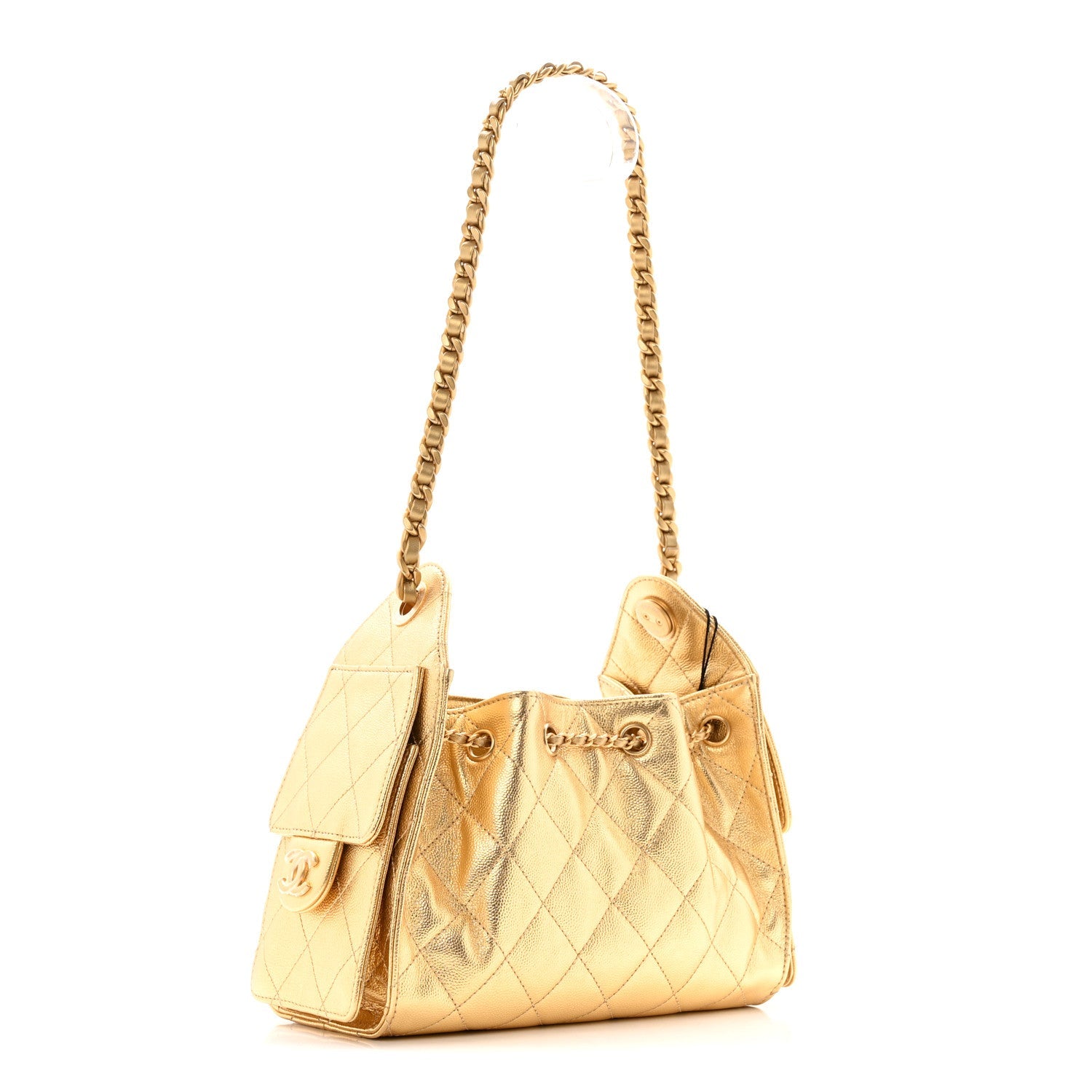 Metallic Caviar Quilted Mini Chanel 25 Handbag Gold